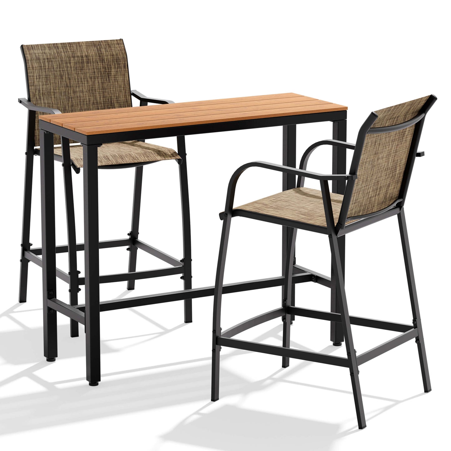 3-Piece Outdoor Bar Set with Wood-Plastic Table and Textilene Bar Chairs