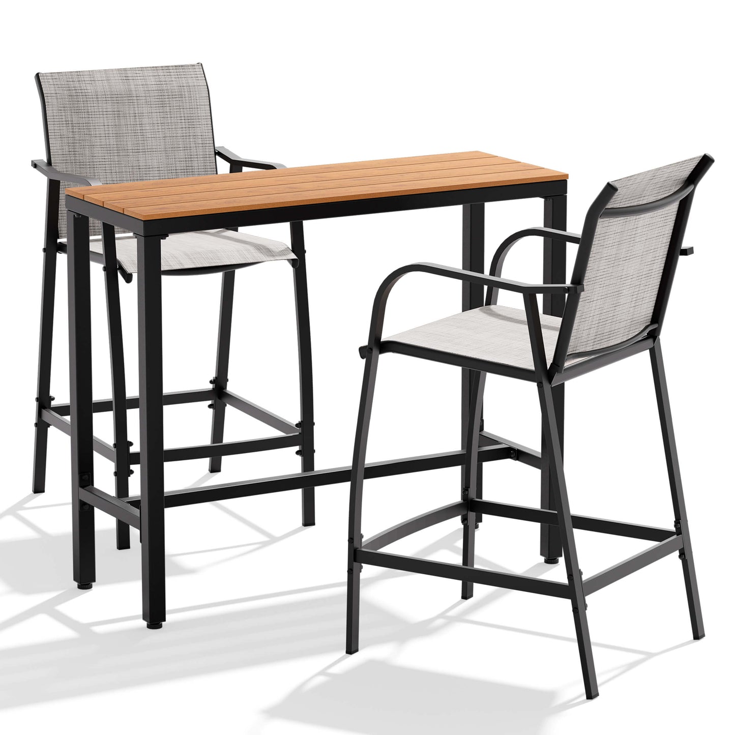 3-Piece Outdoor Bar Set with Wood-Plastic Table and Textilene Bar Chairs
