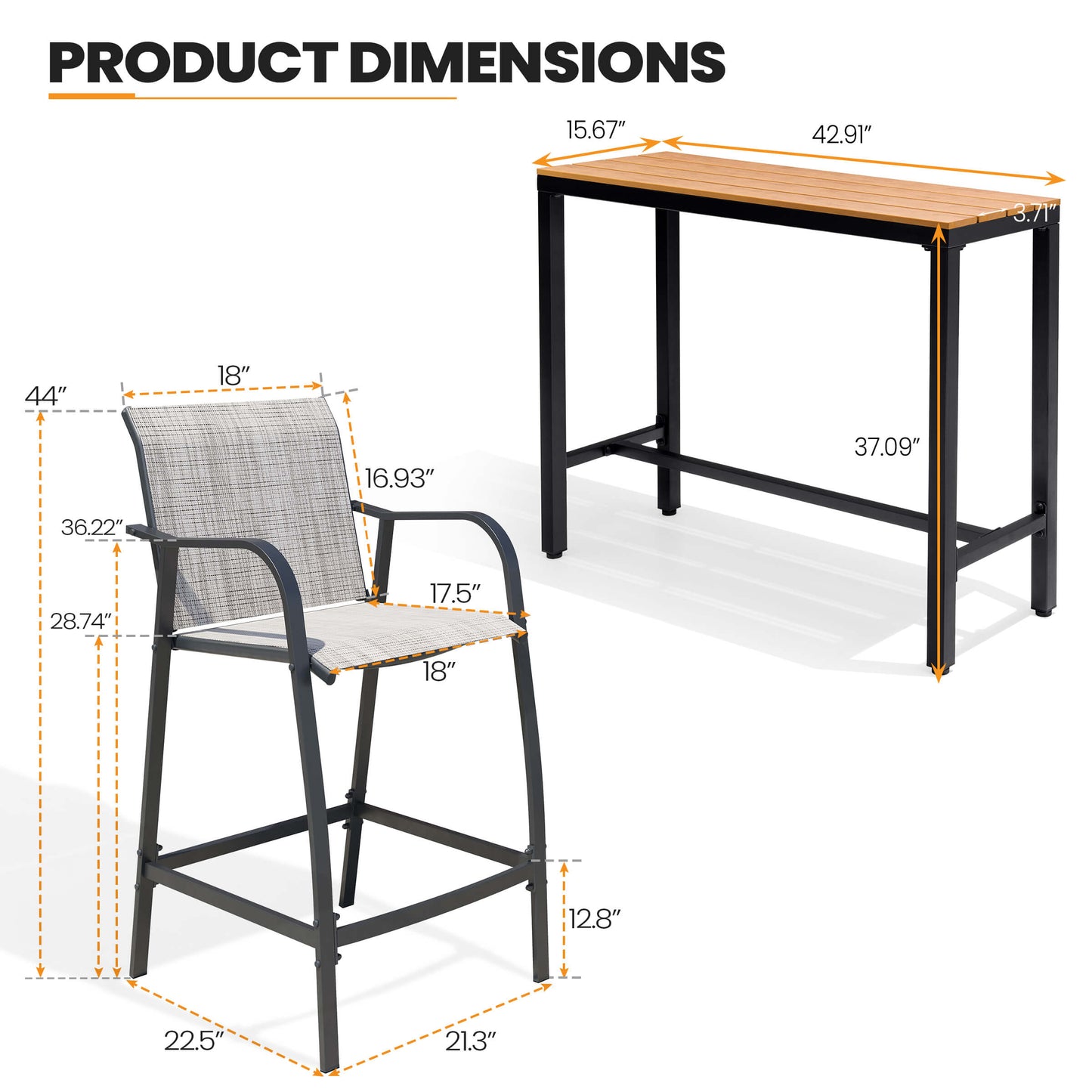 3-Piece Outdoor Bar Set with Wood-Plastic Table and Textilene Bar Chairs