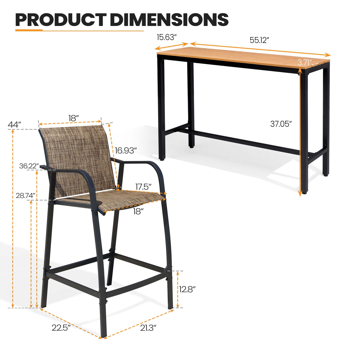 3-Piece Outdoor Bar Set with Wood-Plastic Table and Textilene Bar Chairs