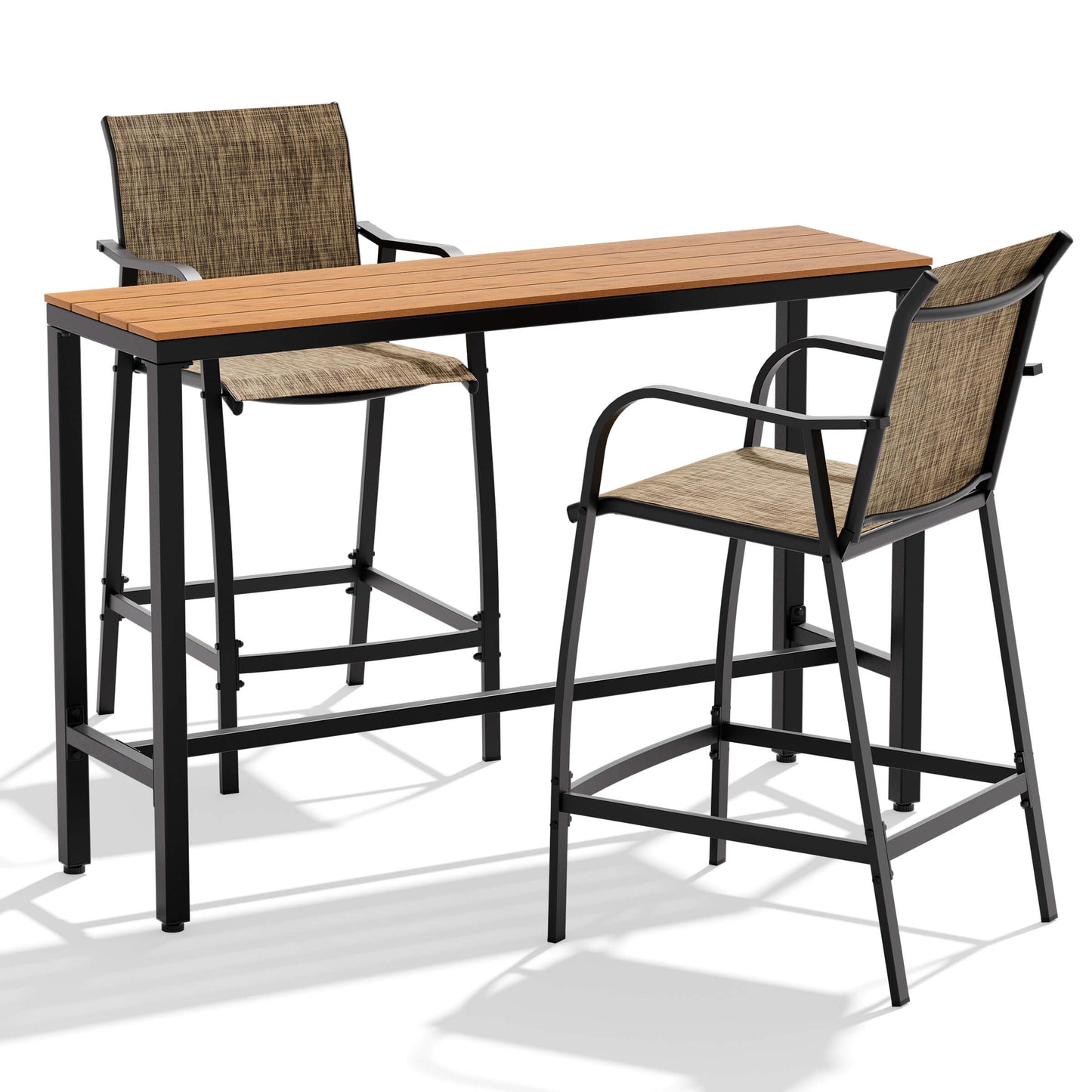 3-Piece Outdoor Bar Set with Wood-Plastic Table and Textilene Bar Chairs