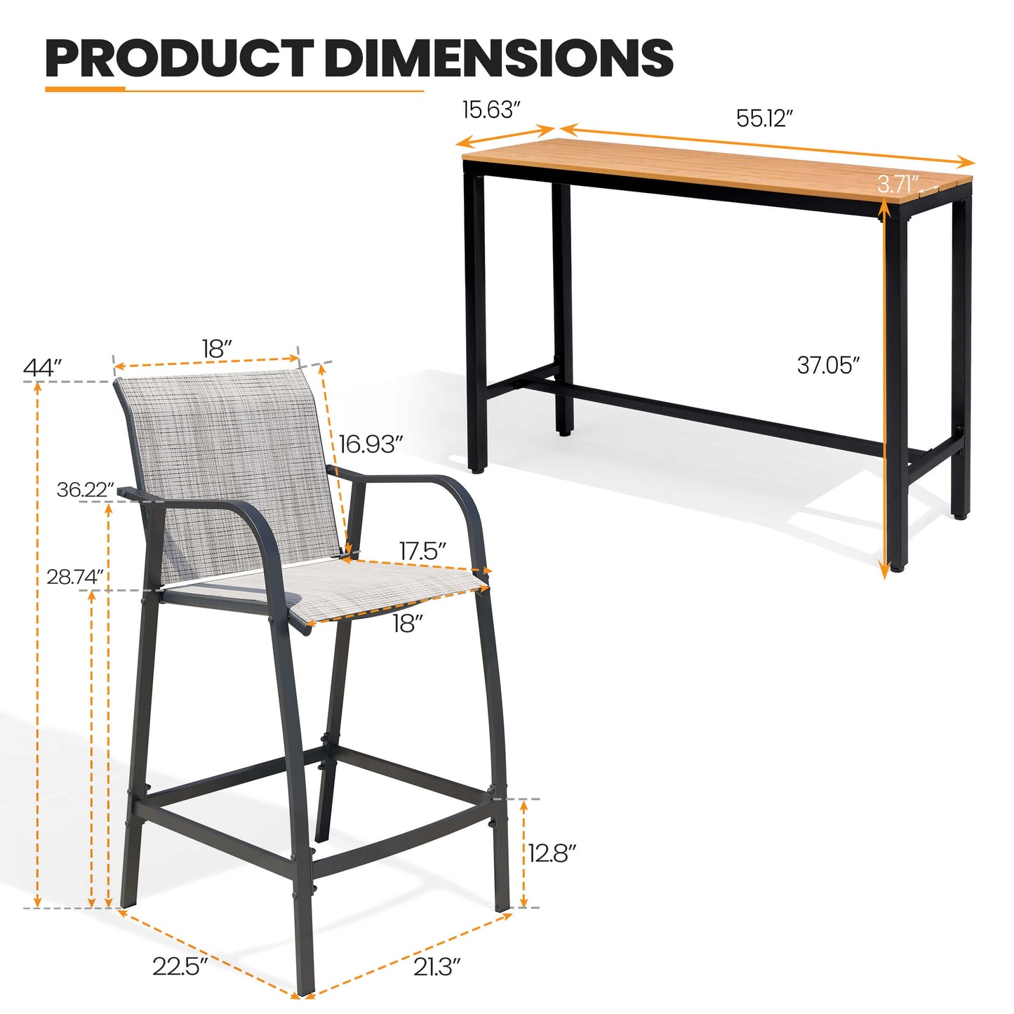 3-Piece Outdoor Bar Set with Wood-Plastic Table and Textilene Bar Chairs