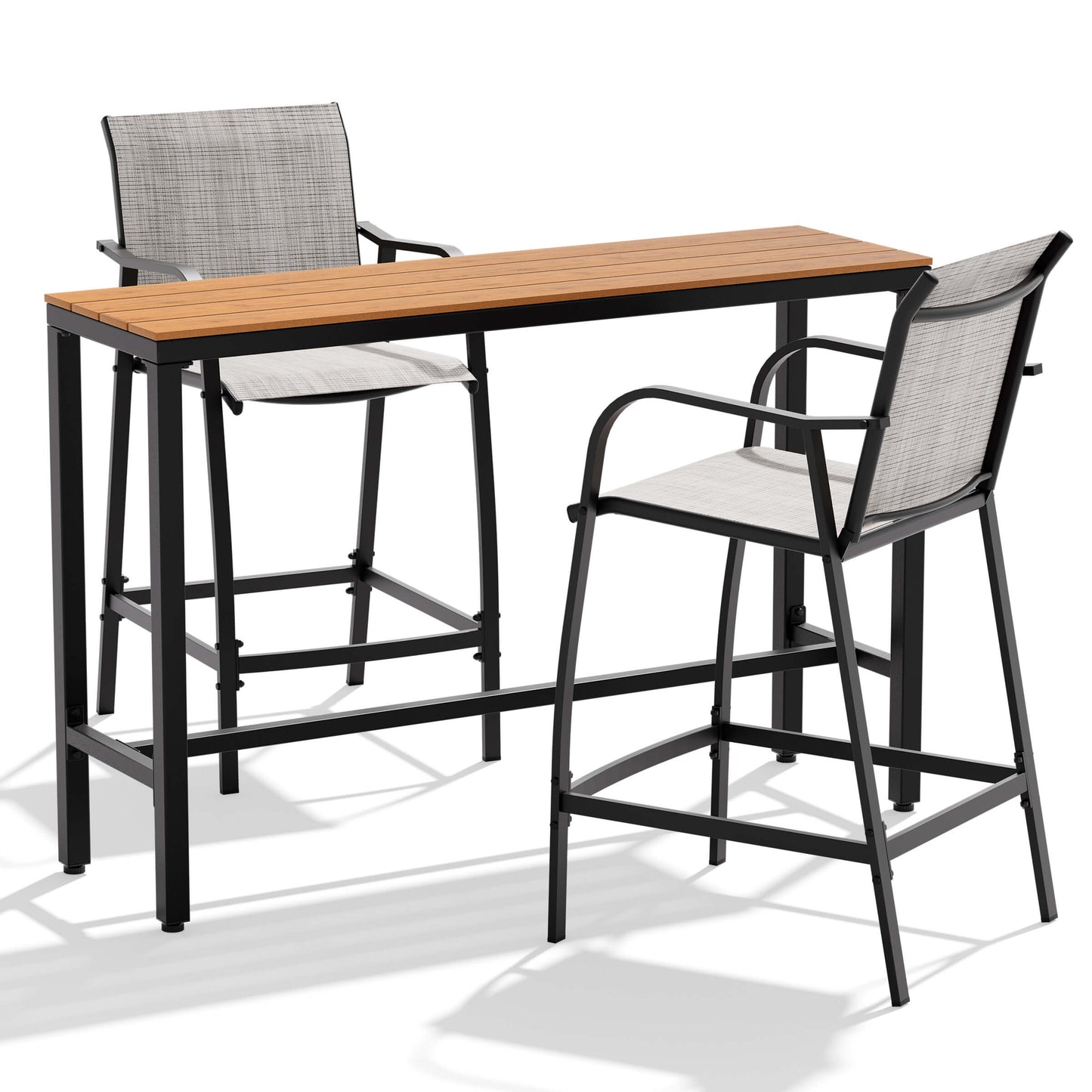 3-Piece Outdoor Bar Set with Wood-Plastic Table and Textilene Bar Chairs