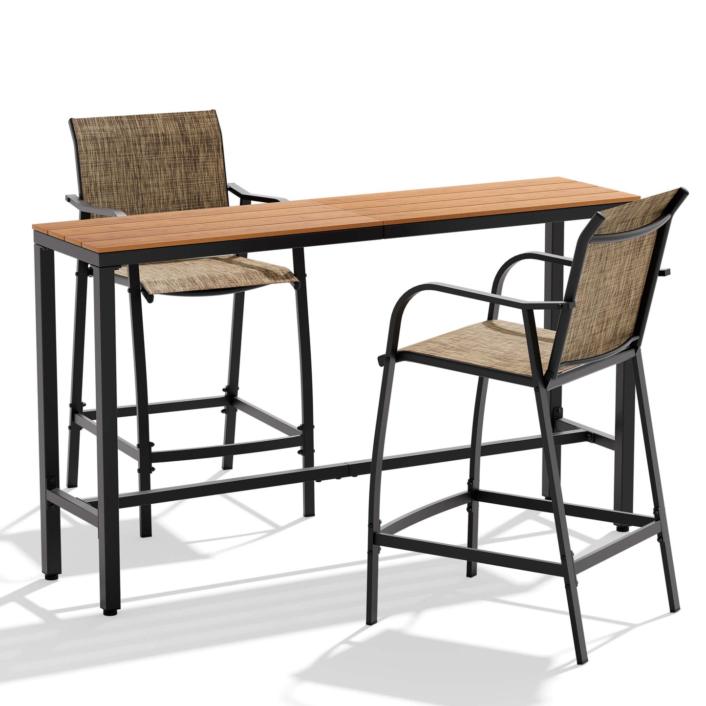 3-Piece Outdoor Bar Set with Wood-Plastic Table and Textilene Bar Chairs