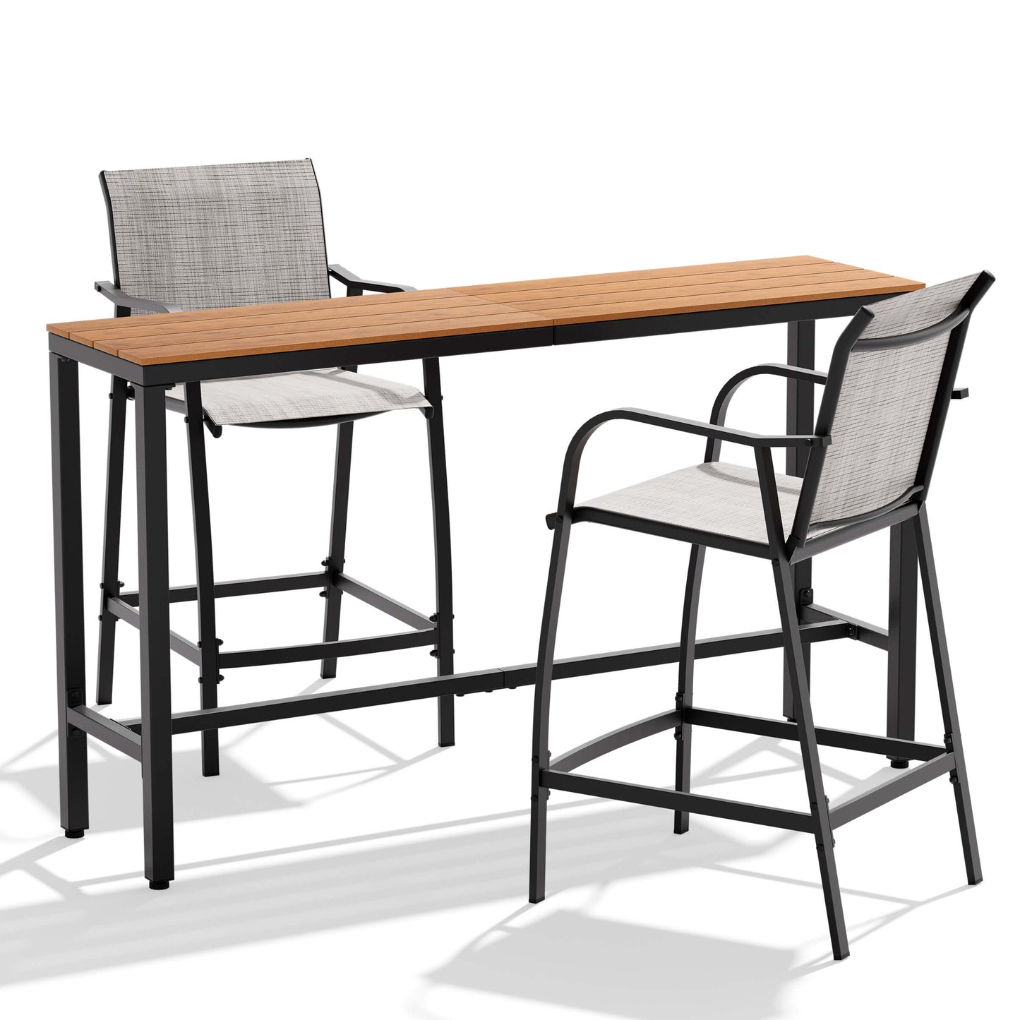 3-Piece Outdoor Bar Set with Wood-Plastic Table and Textilene Bar Chairs