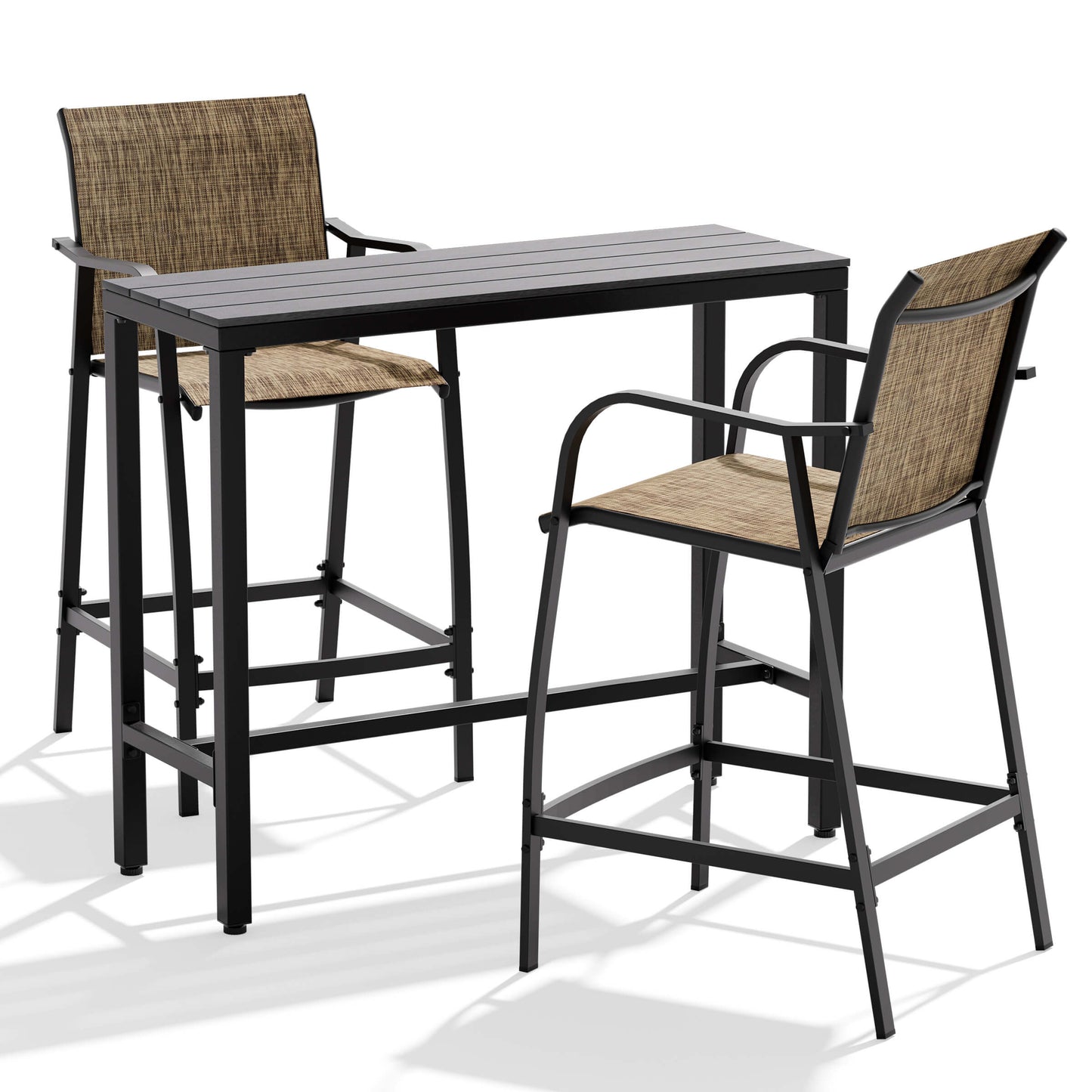 3-Piece Outdoor Bar Set with Wood-Plastic Table and Textilene Bar Chairs