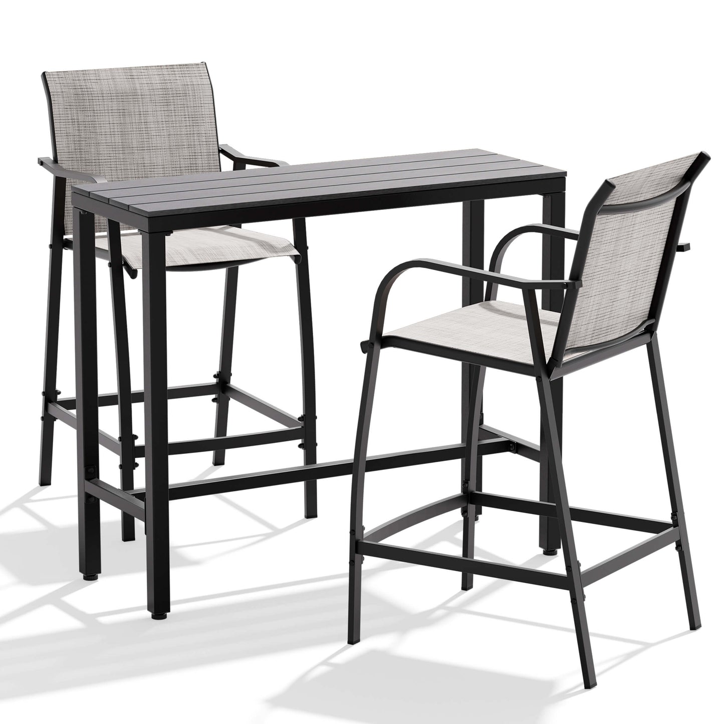 3-Piece Outdoor Bar Set with Wood-Plastic Table and Textilene Bar Chairs