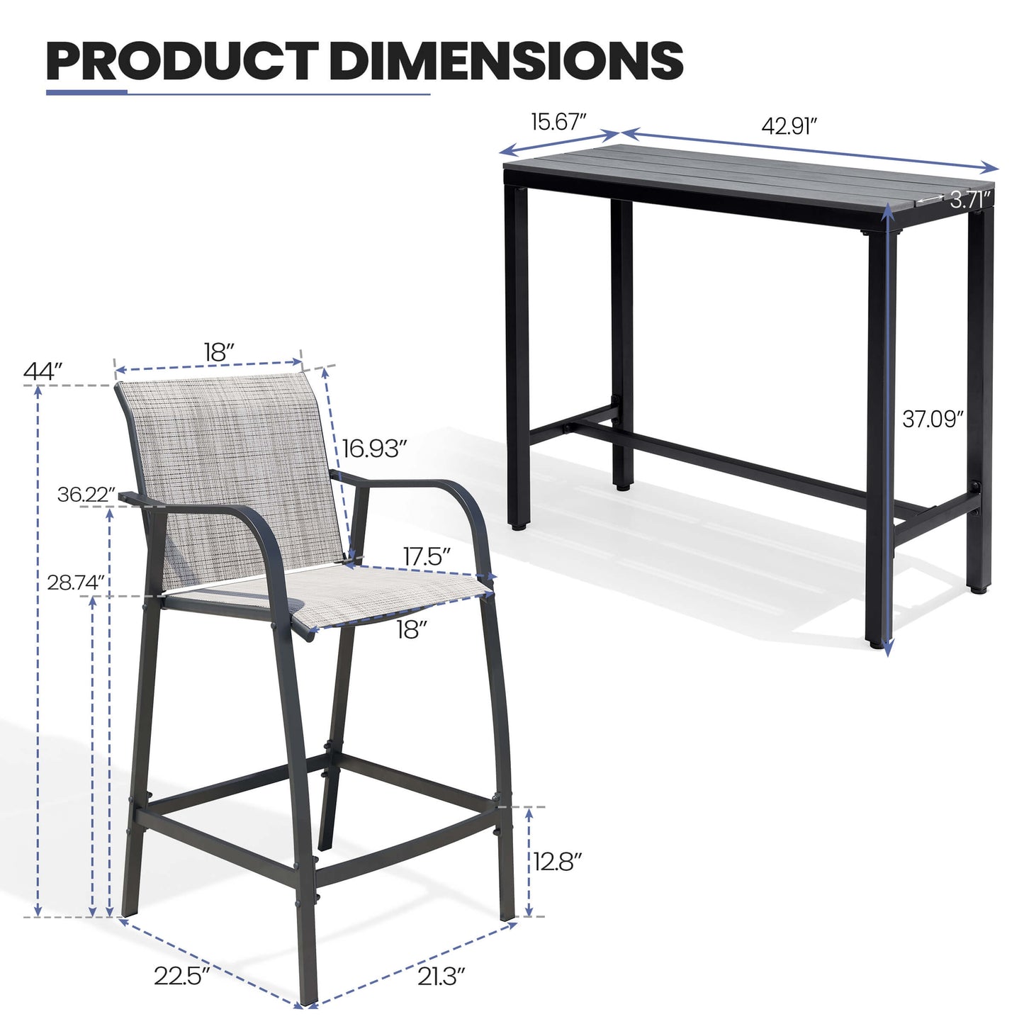 3-Piece Outdoor Bar Set with Wood-Plastic Table and Textilene Bar Chairs