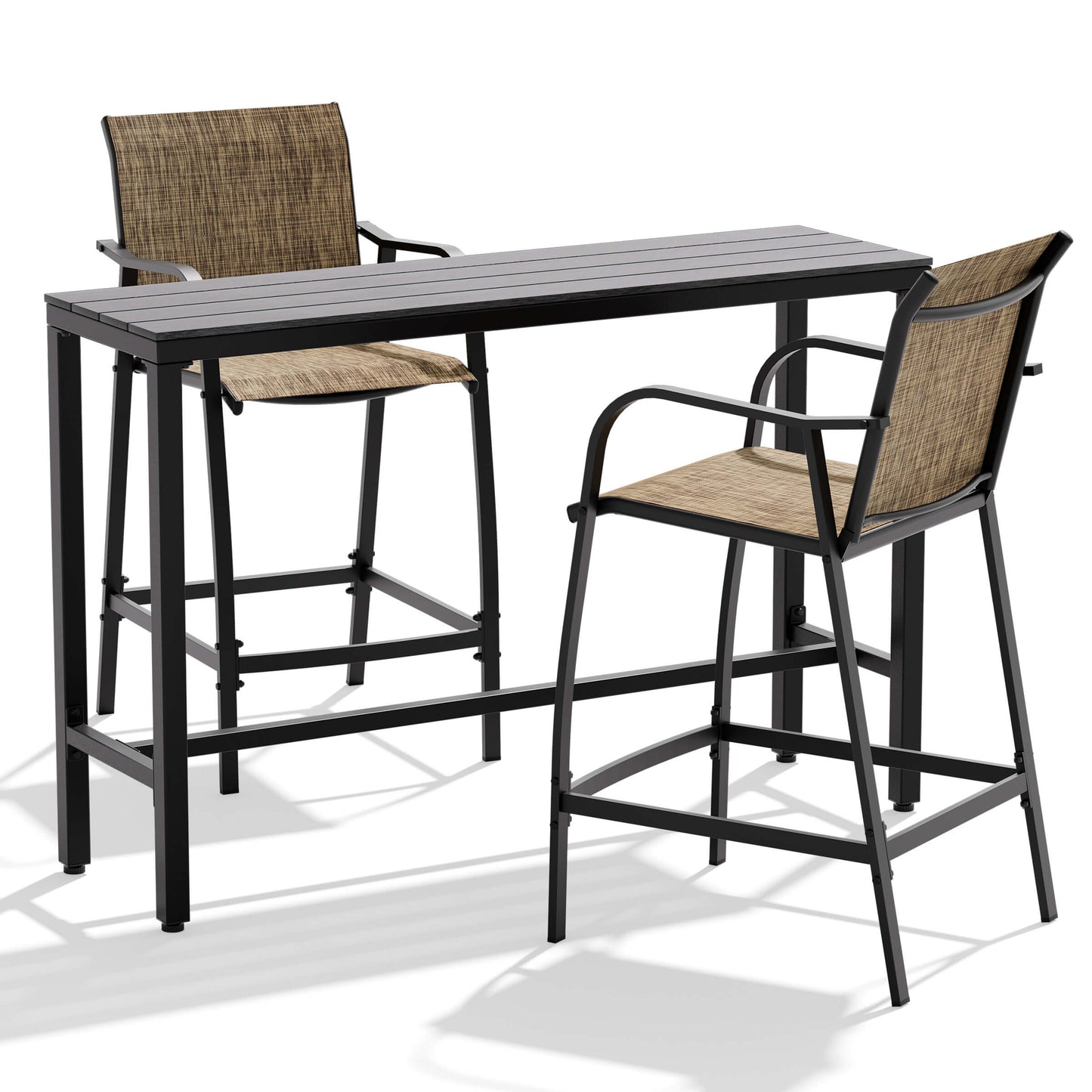 3-Piece Outdoor Bar Set with Wood-Plastic Table and Textilene Bar Chairs