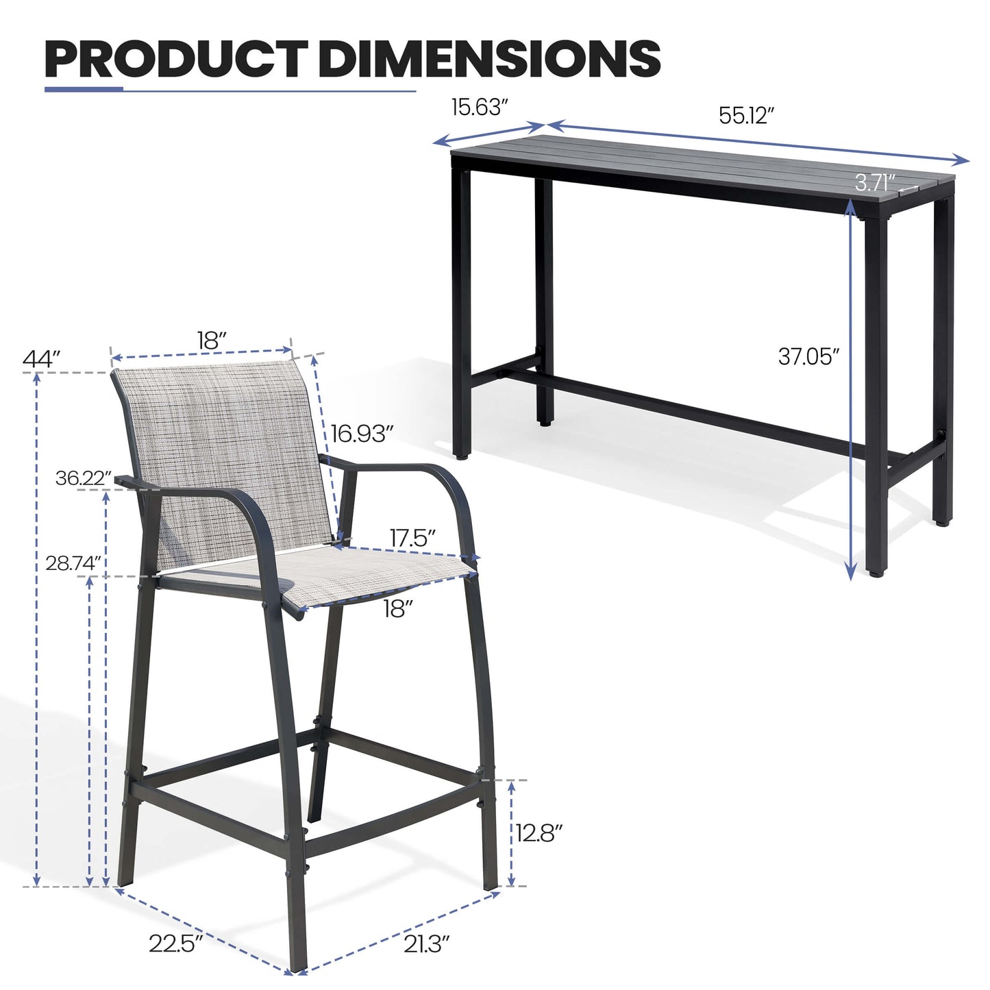 3-Piece Outdoor Bar Set with Wood-Plastic Table and Textilene Bar Chairs