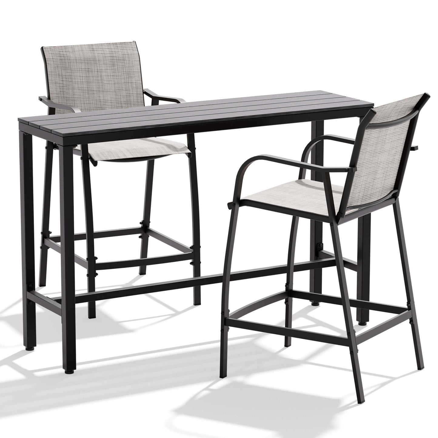 3-Piece Outdoor Bar Set with Wood-Plastic Table and Textilene Bar Chairs