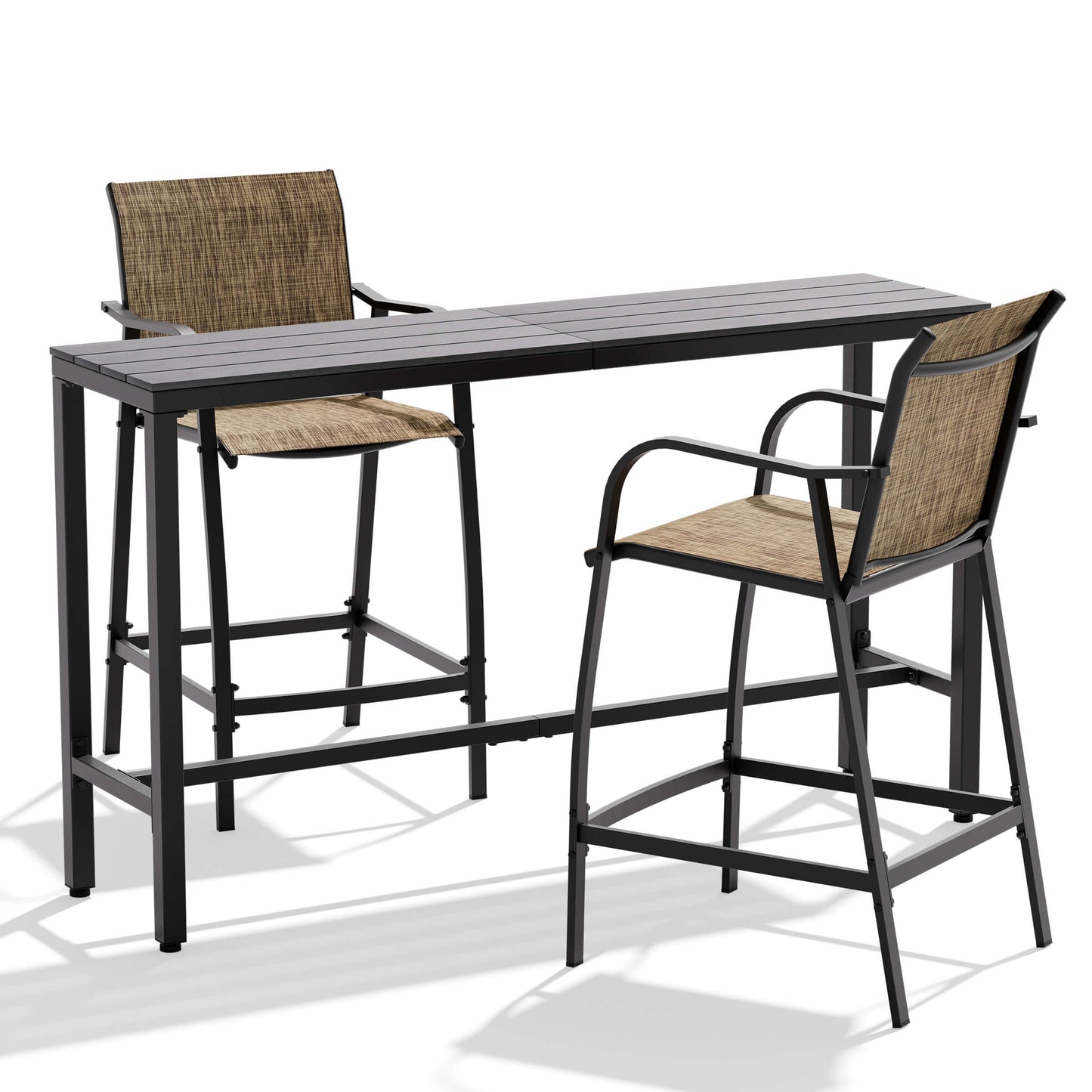 3-Piece Outdoor Bar Set with Wood-Plastic Table and Textilene Bar Chairs