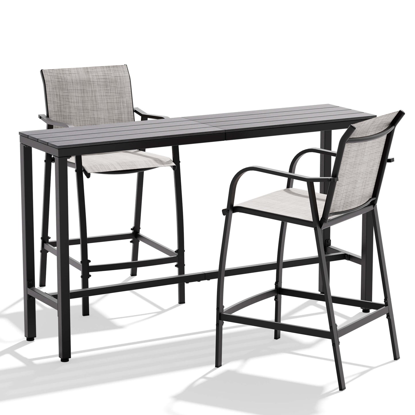 3-Piece Outdoor Bar Set with Wood-Plastic Table and Textilene Bar Chairs