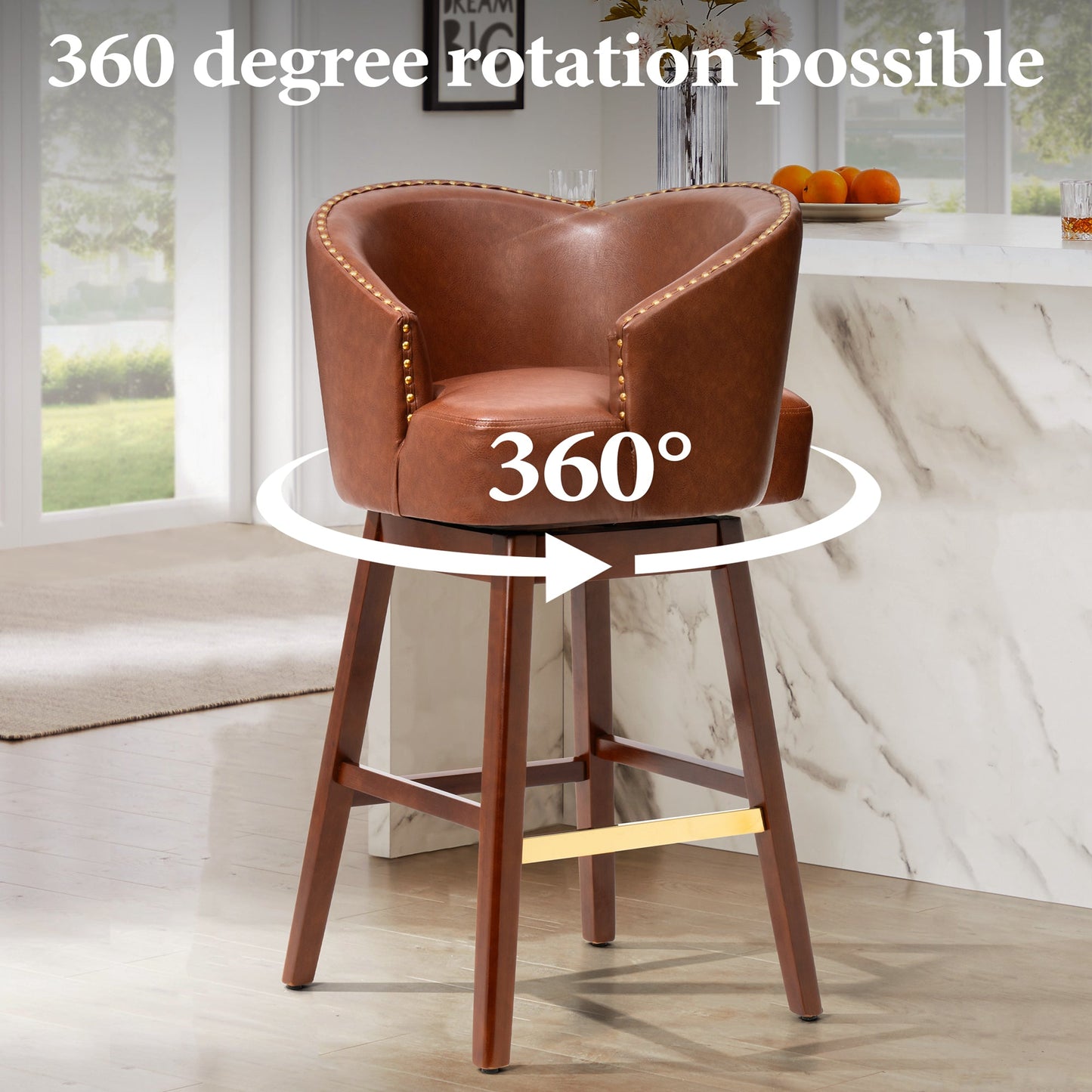 31.9" Swivel Faux Leather Bar Stool Set of 2