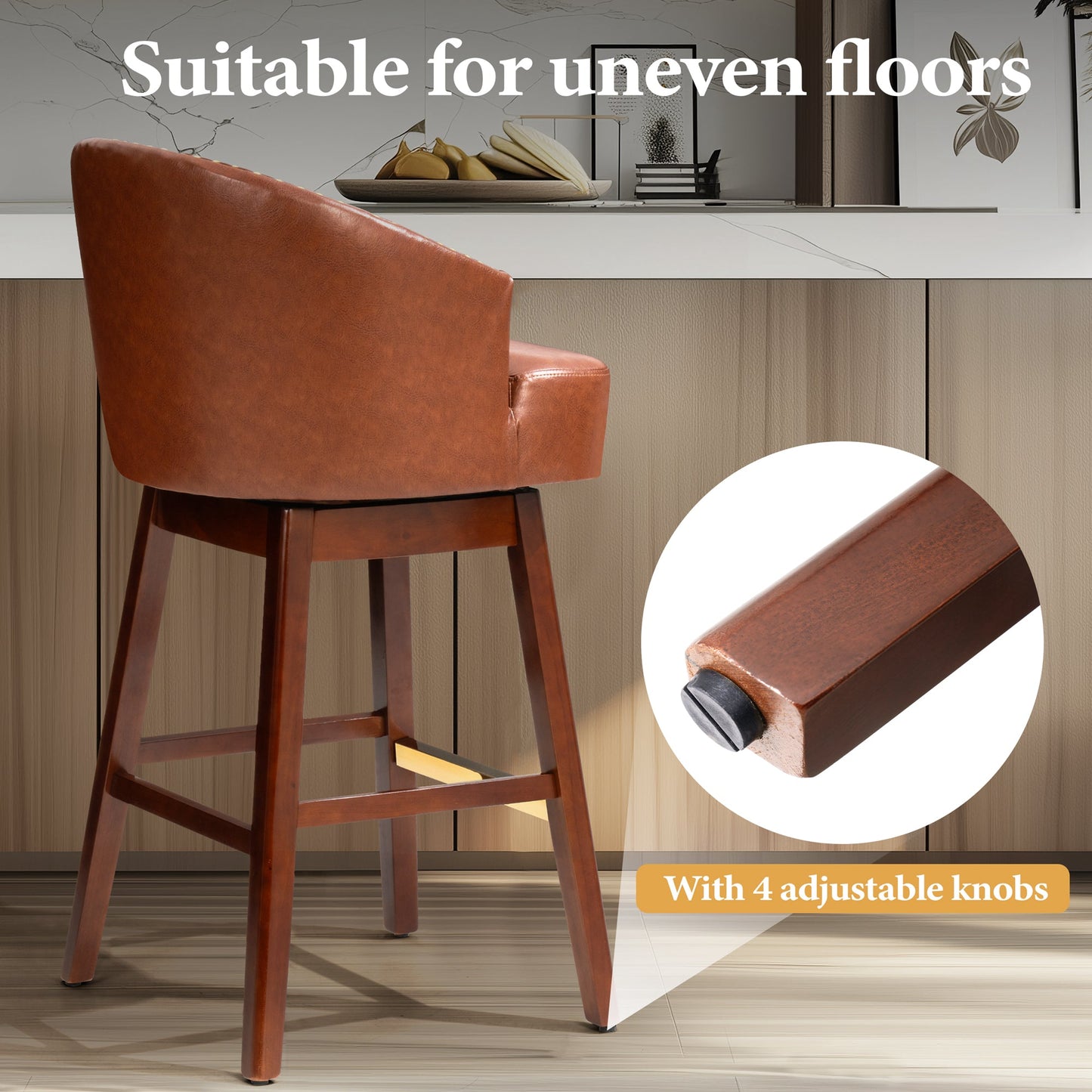 31.9" Swivel Faux Leather Bar Stool Set of 2