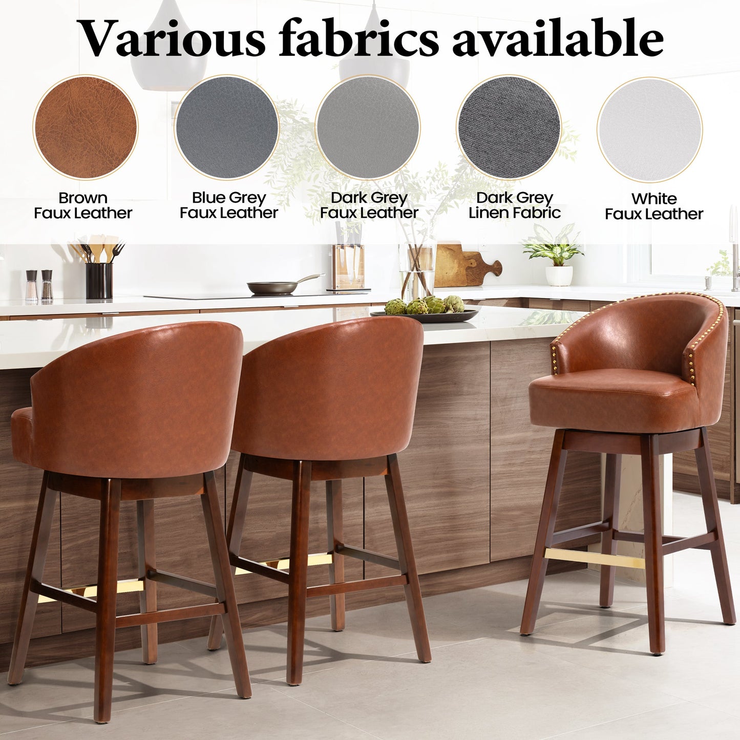 31.9" Swivel Faux Leather Bar Stool Set of 2