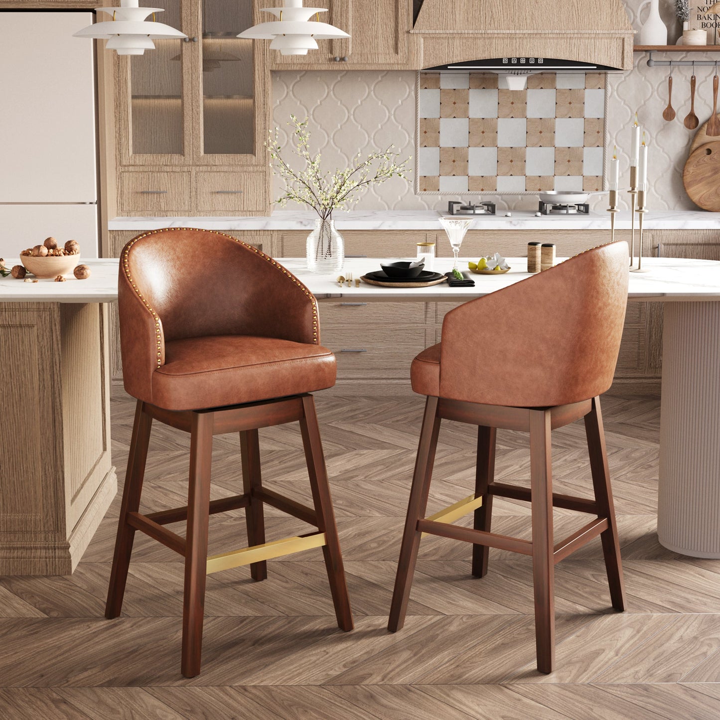 31.9" Swivel Faux Leather Bar Stool Set of 2