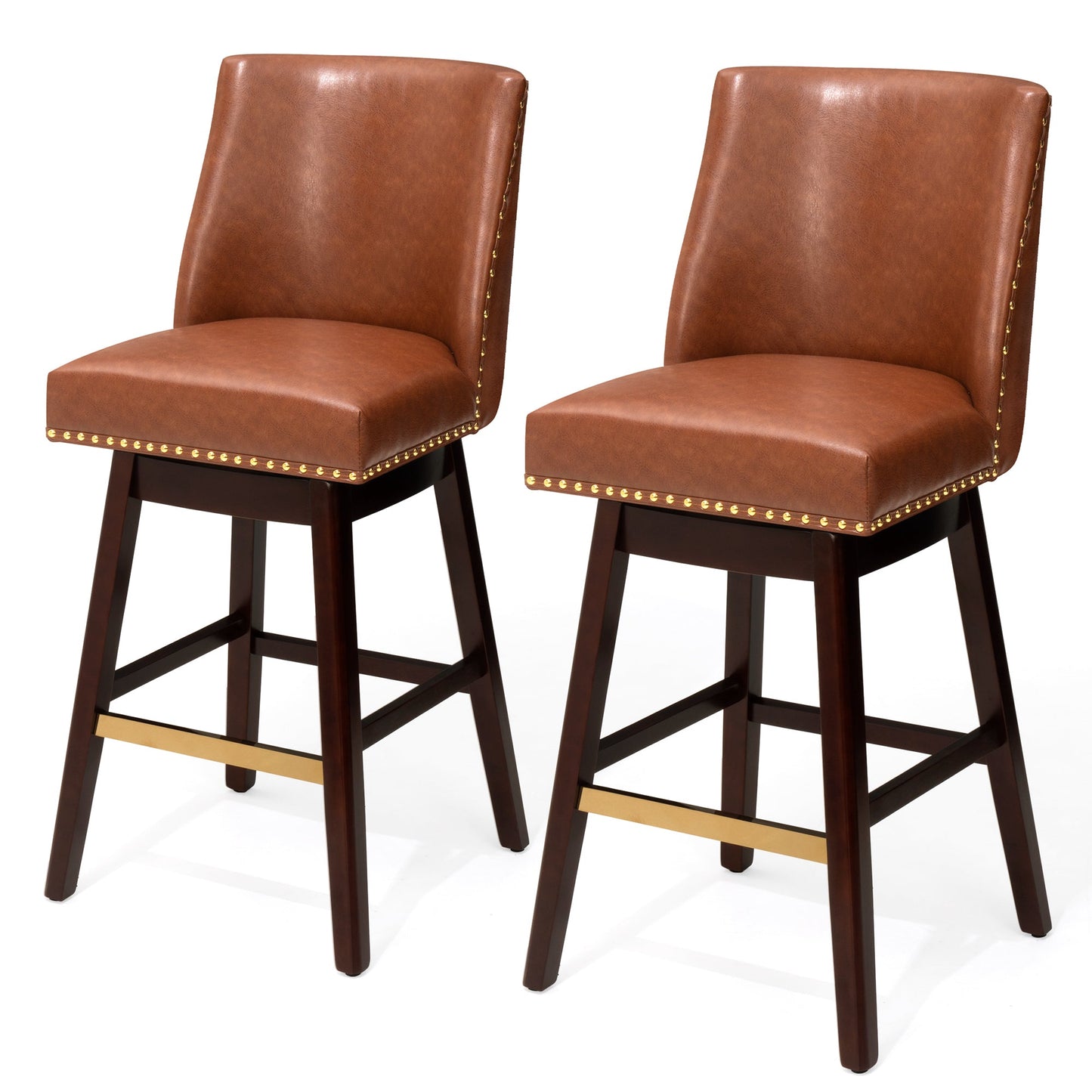 30.6" Swivel Faux Leather Bar Stool Set of 2 with Backrest
