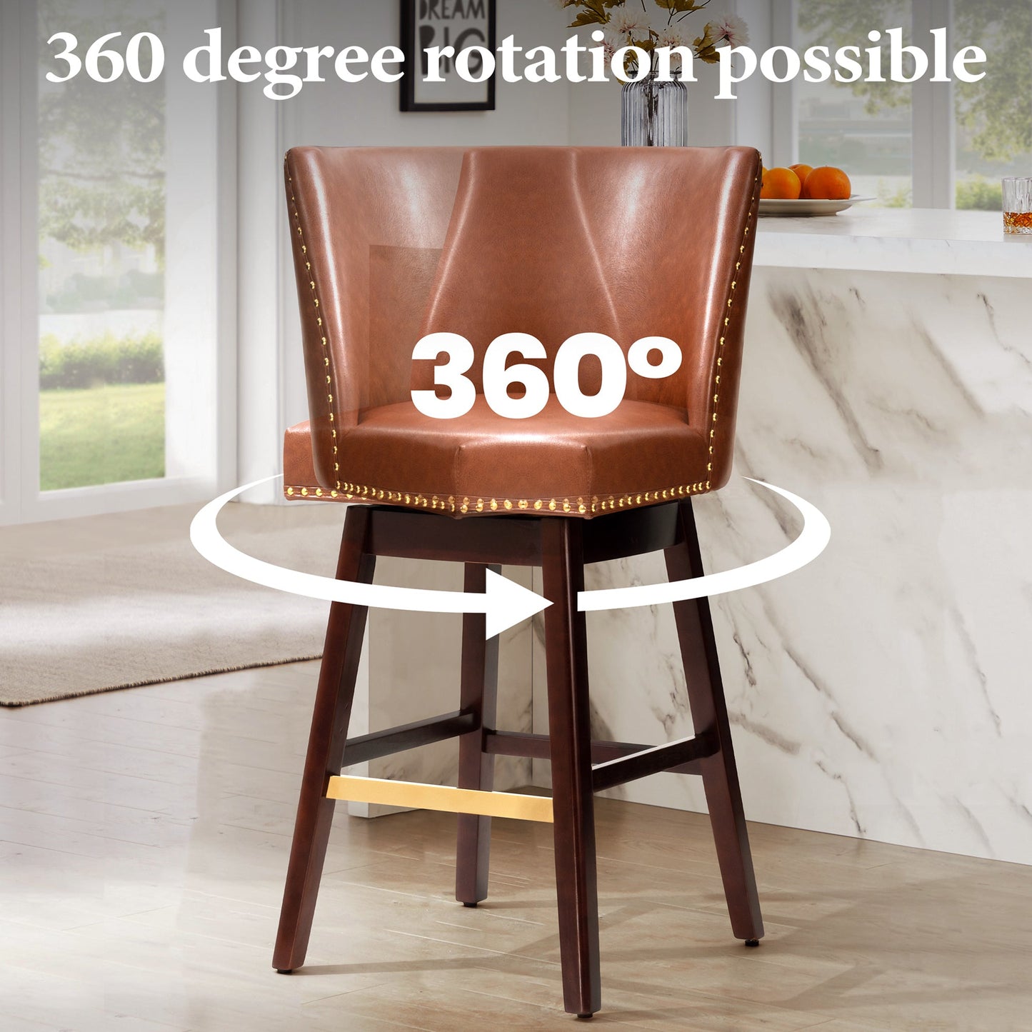 30.6" Swivel Faux Leather Bar Stool Set of 2 with Backrest