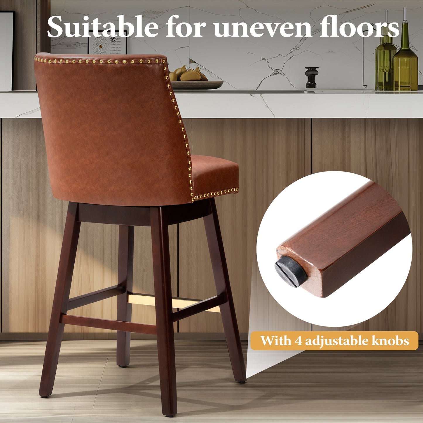 30.6" Swivel Faux Leather Bar Stool Set of 2 with Backrest