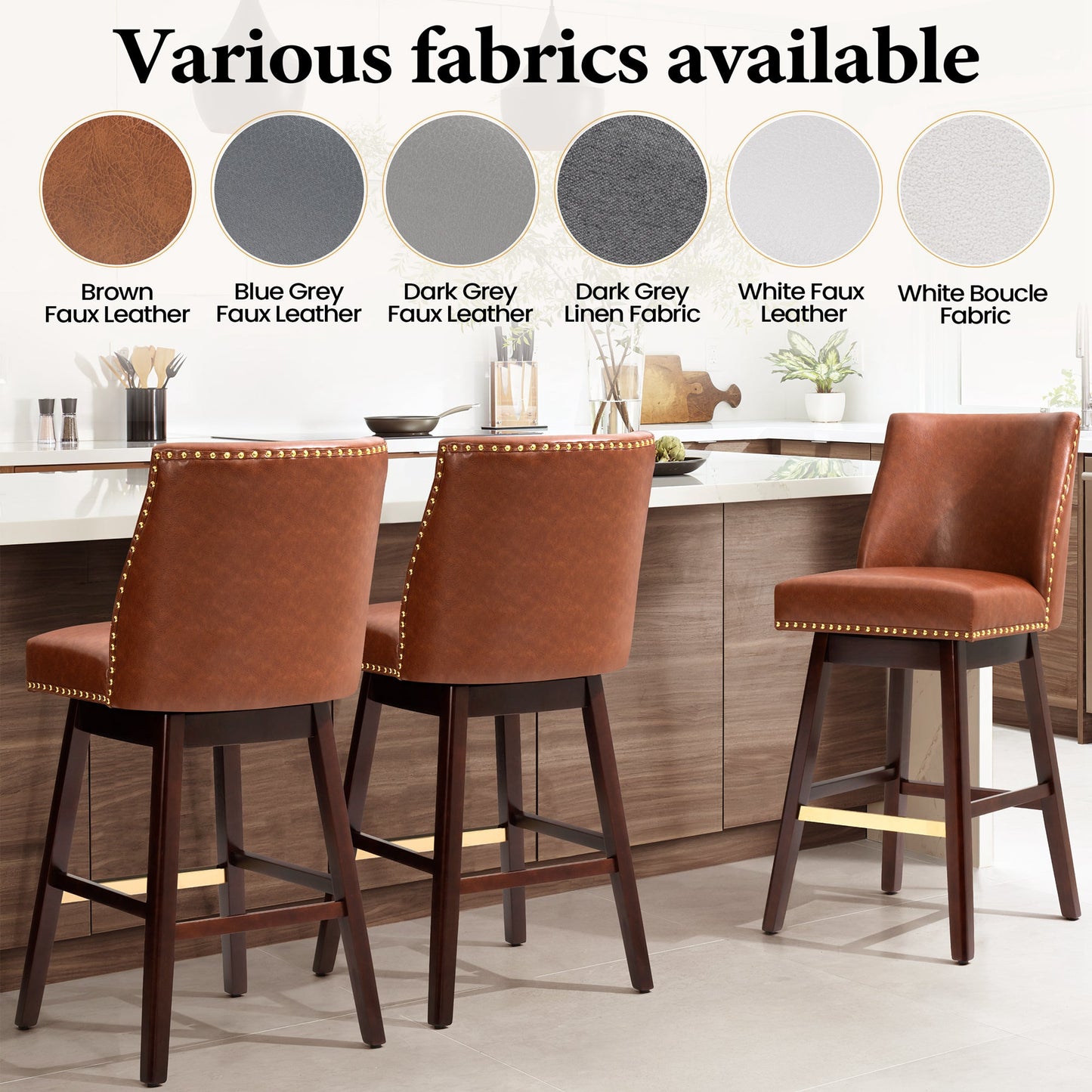 30.6" Swivel Faux Leather Bar Stool Set of 2 with Backrest