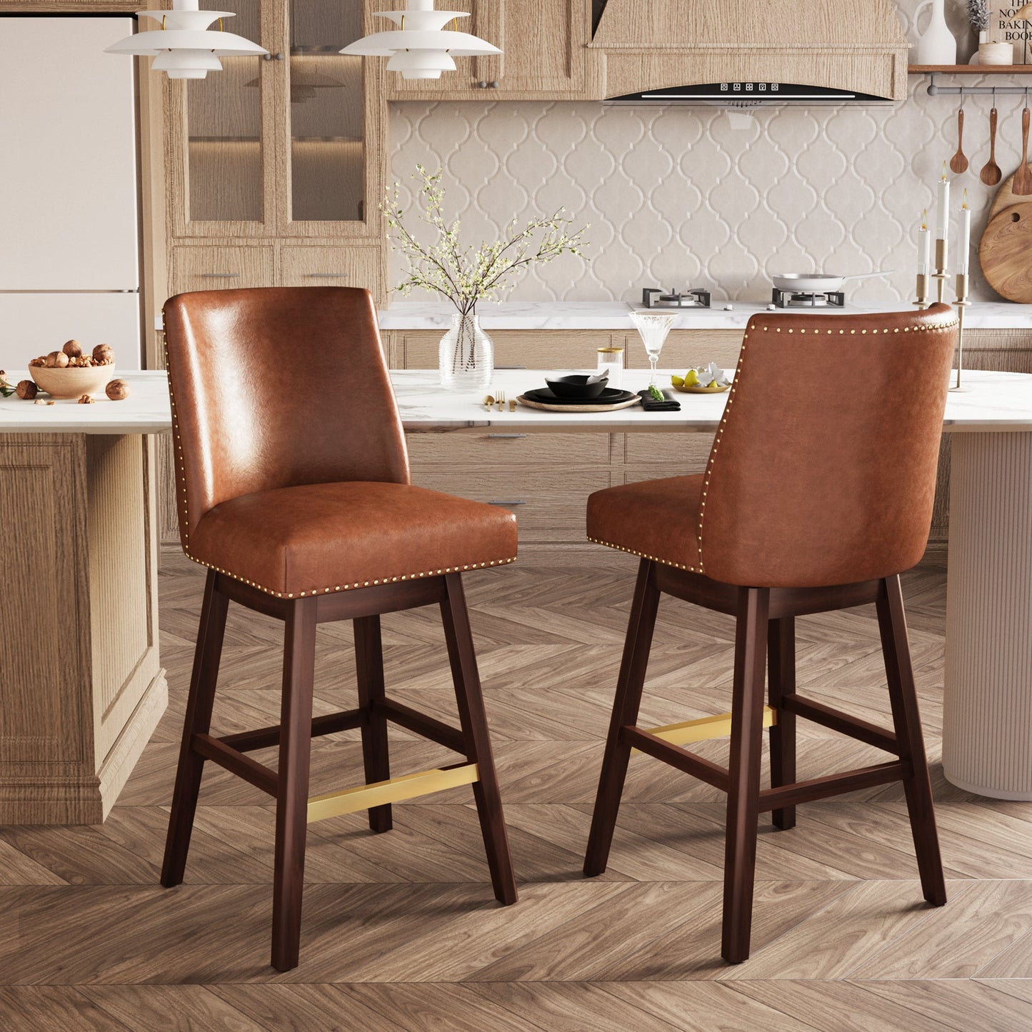 30.6" Swivel Faux Leather Bar Stool Set of 2 with Backrest