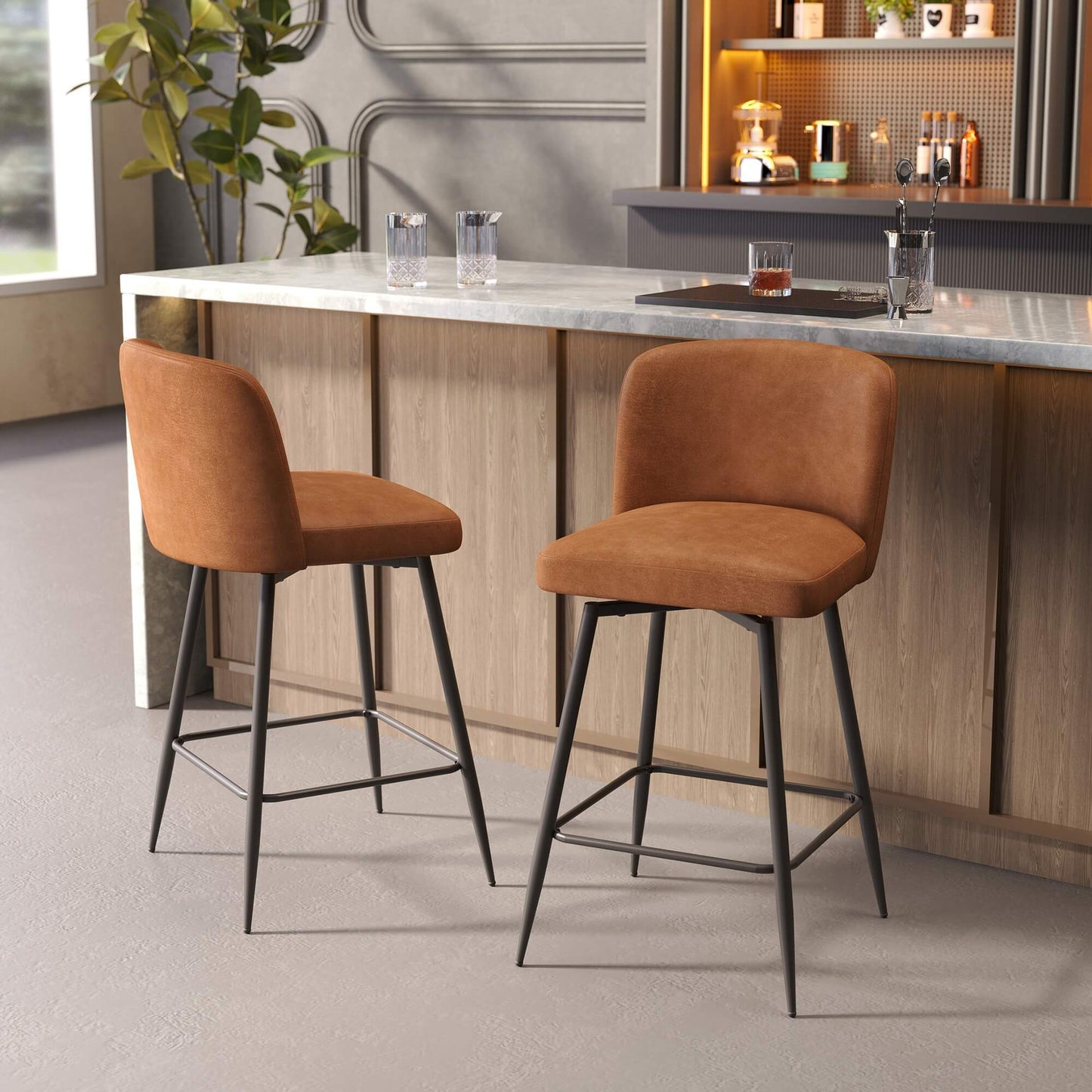 26.8" Swivel Faux Leather Counter Stool Set of 2