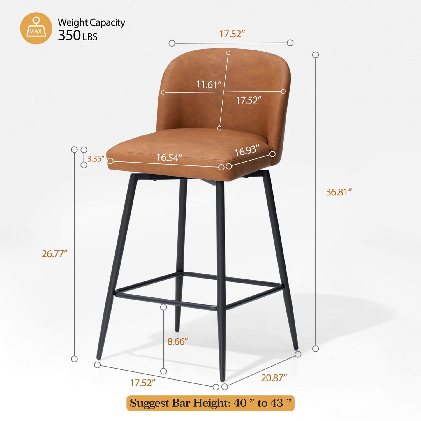 26.8" Swivel Faux Leather Counter Stool Set of 2