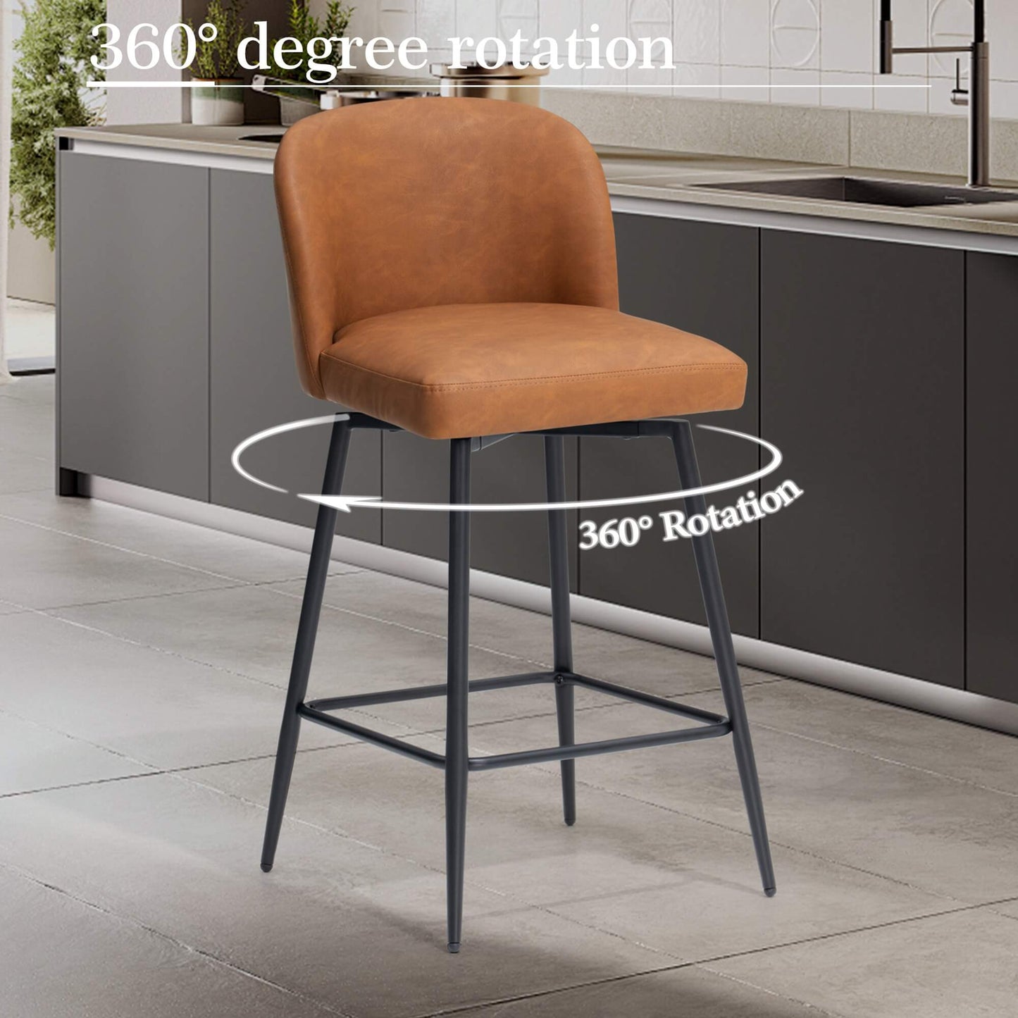26.8" Swivel Faux Leather Counter Stool Set of 2