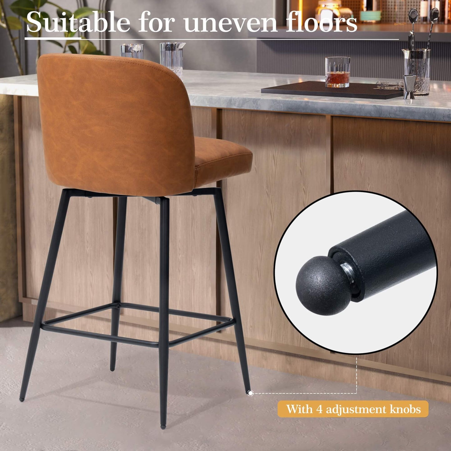 26.8" Swivel Faux Leather Counter Stool Set of 2