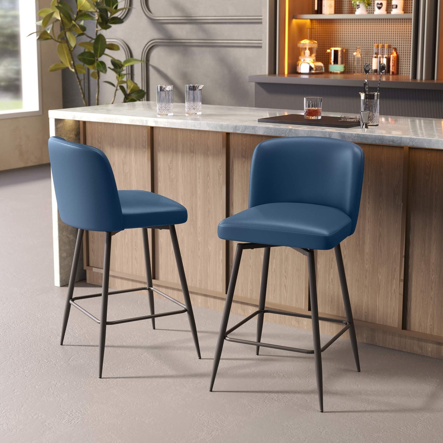 26.8" Swivel Faux Leather Counter Stool Set of 2