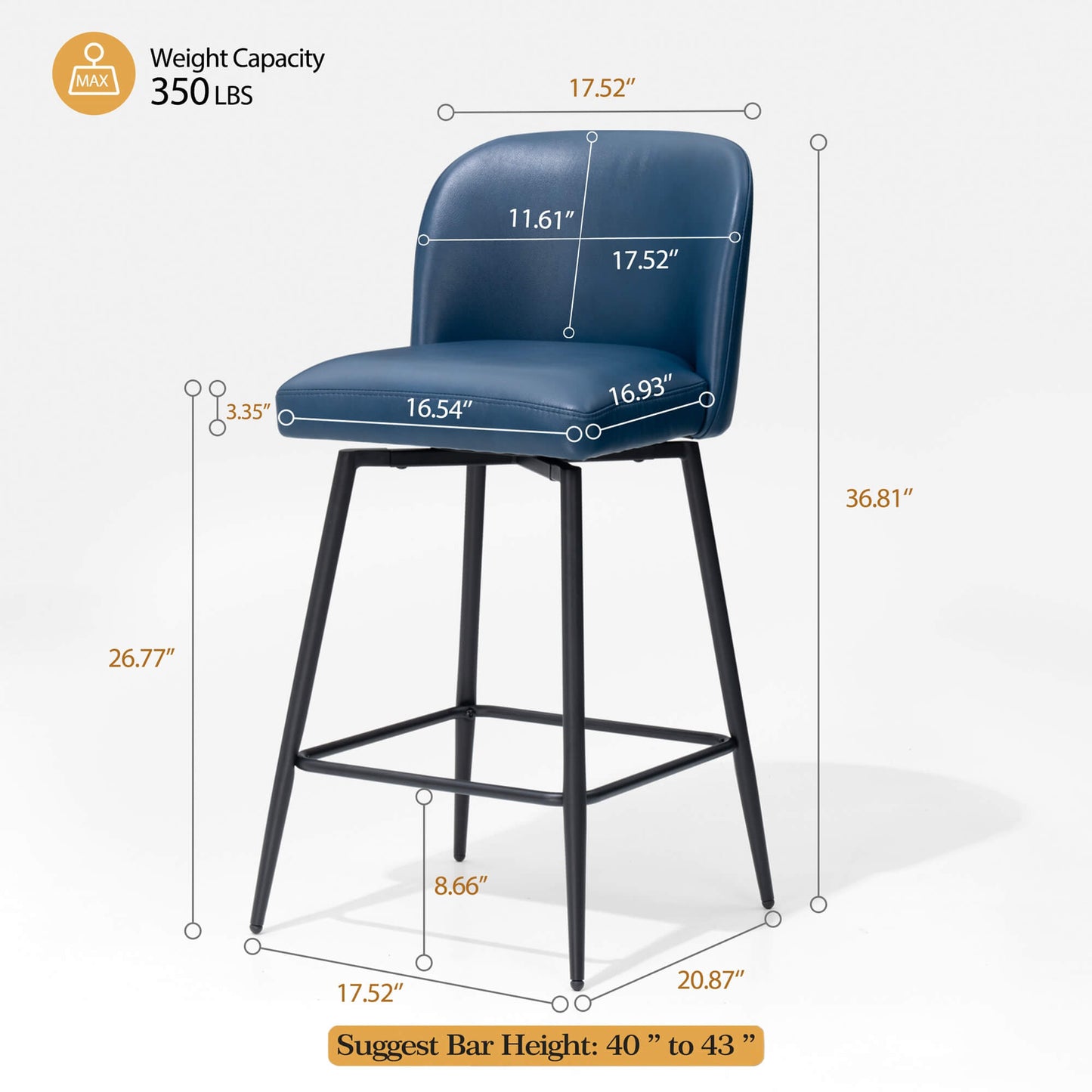 26.8" Swivel Faux Leather Counter Stool Set of 2
