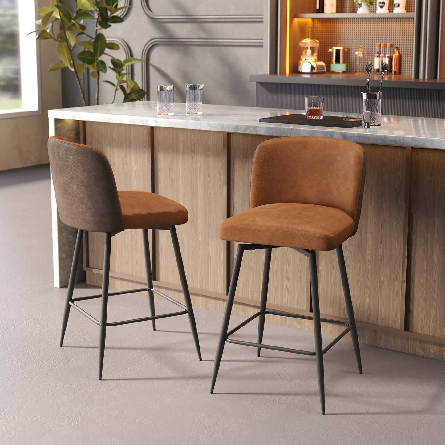 26.8" Swivel Faux Leather Counter Stool Set of 2