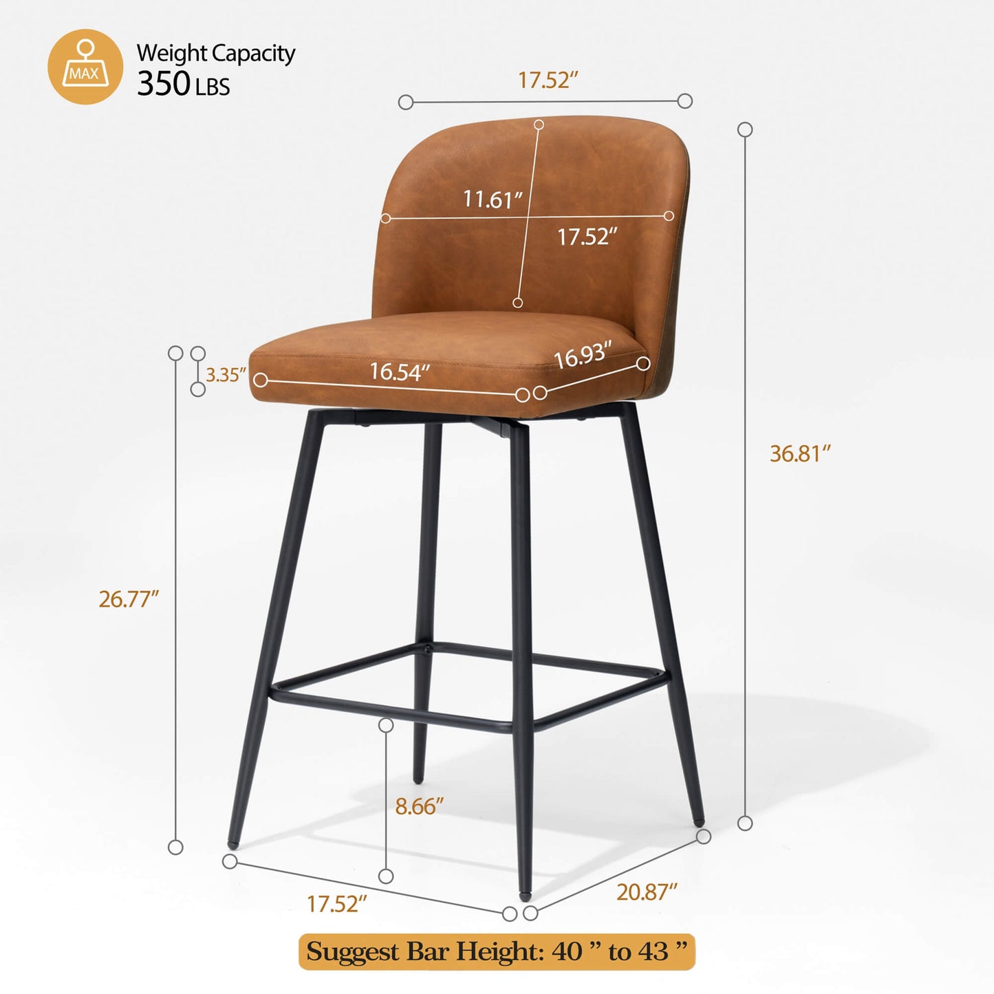 26.8" Swivel Faux Leather Counter Stool Set of 2