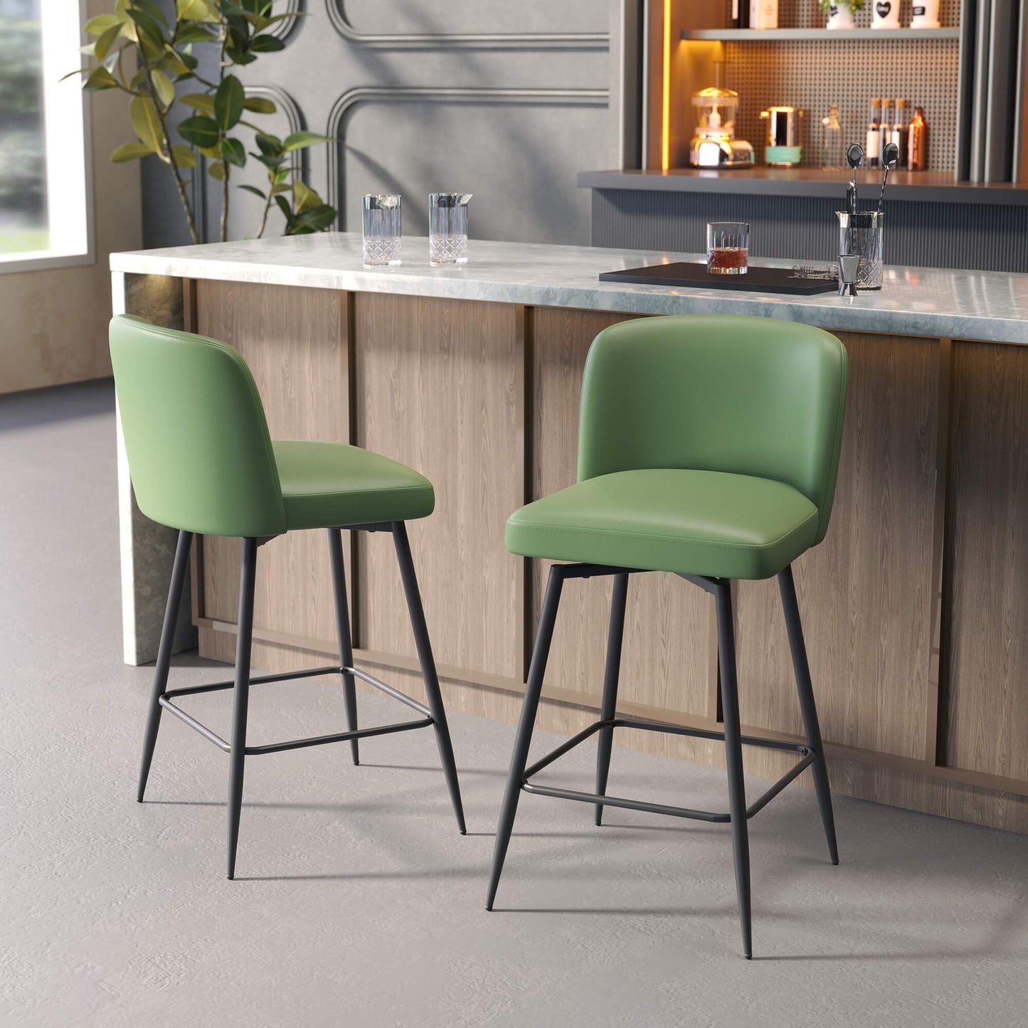 26.8" Swivel Faux Leather Counter Stool Set of 2