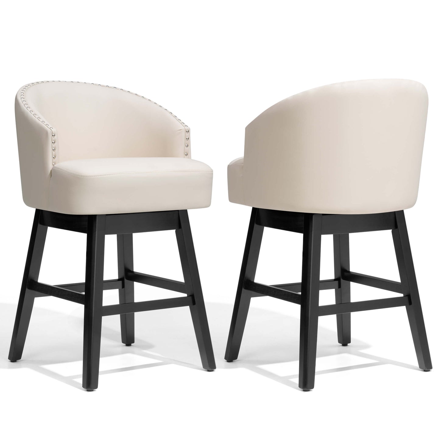 Swivel PU Leather Bar Stools, Set of 2 (Wood Base)
