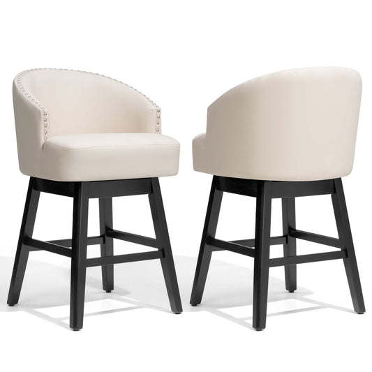 Swivel PU Leather Bar Stools, Set of 2 (Wood Base)