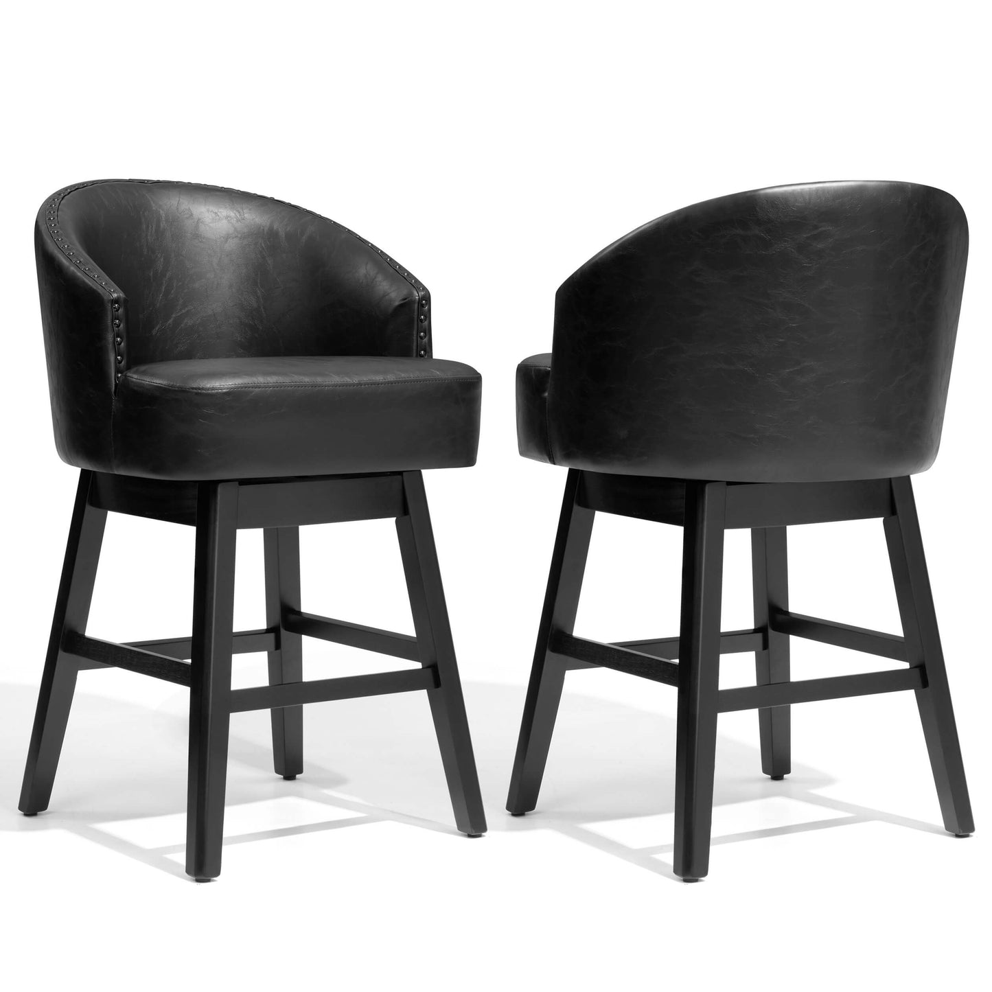 Swivel PU Leather Bar Stools, Set of 2 (Wood Base)