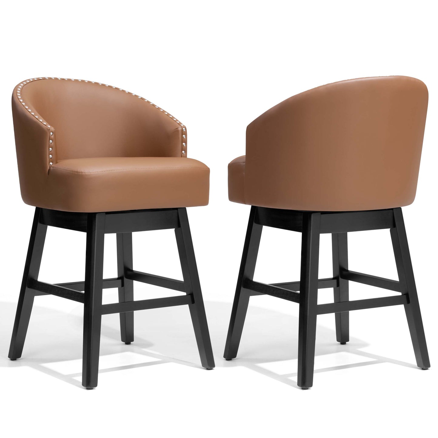 Swivel PU Leather Bar Stools, Set of 2 (Wood Base)