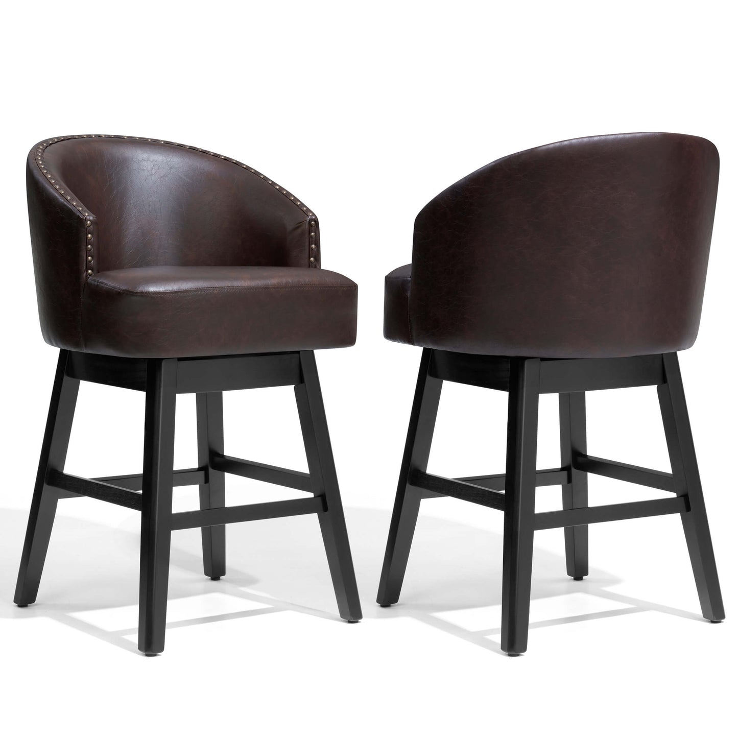 Swivel PU Leather Bar Stools, Set of 2 (Wood Base)