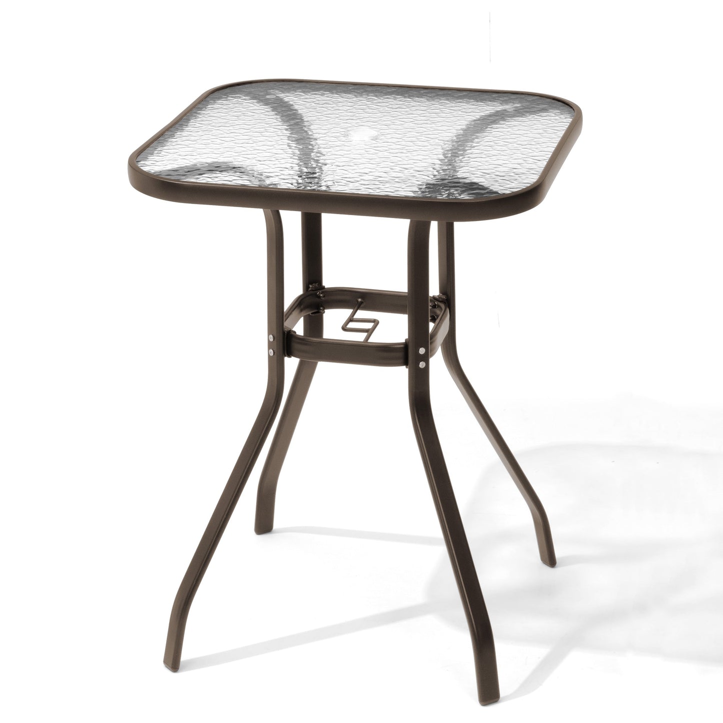 27" Square Glass Top Outdoor Side Table with Umbrella Hole