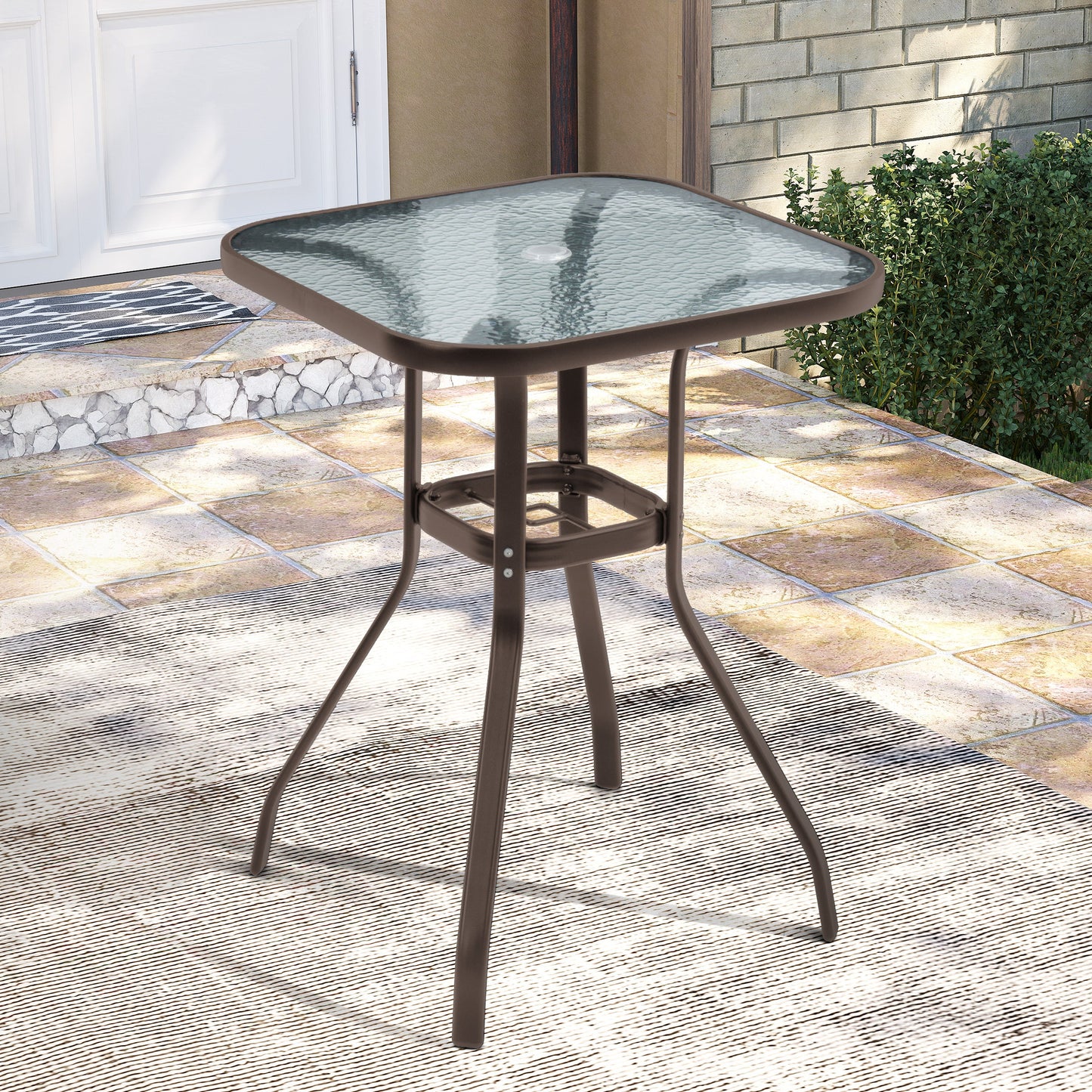 27" Square Glass Top Outdoor Side Table with Umbrella Hole