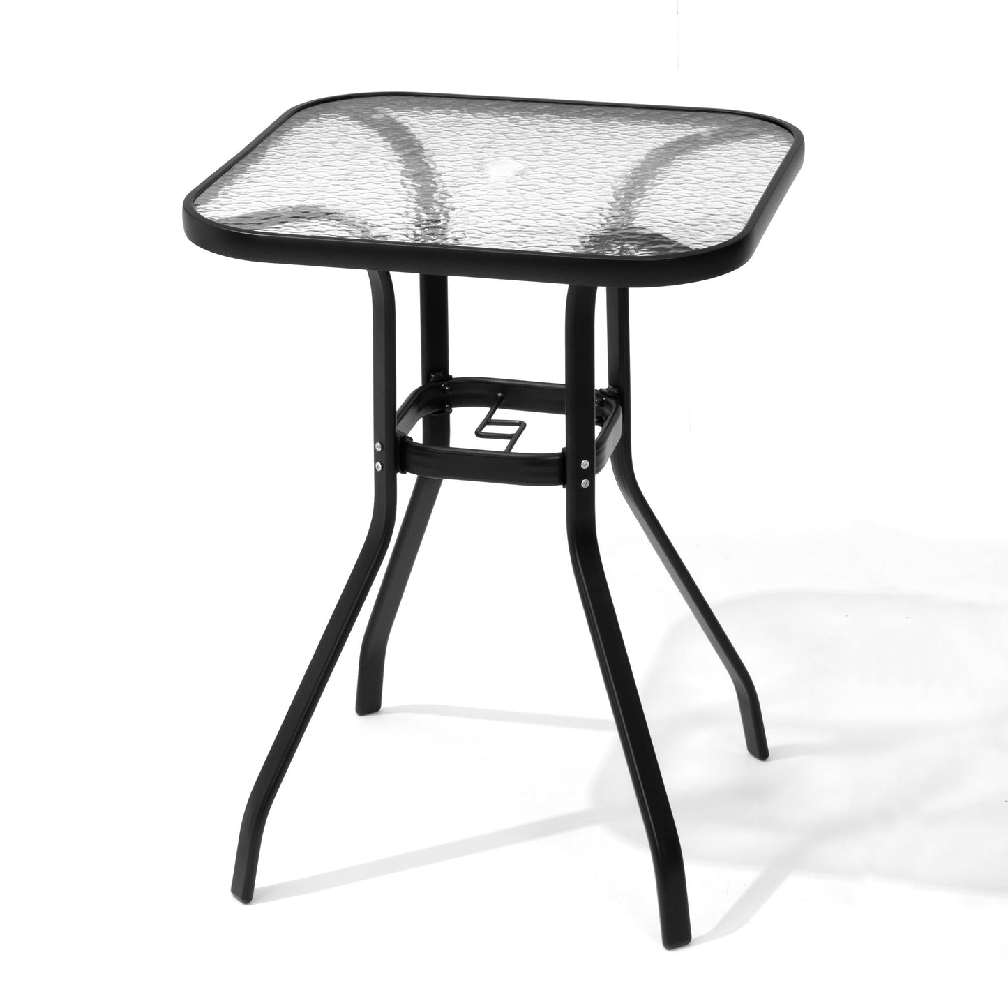 27" Square Glass Top Outdoor Side Table with Umbrella Hole