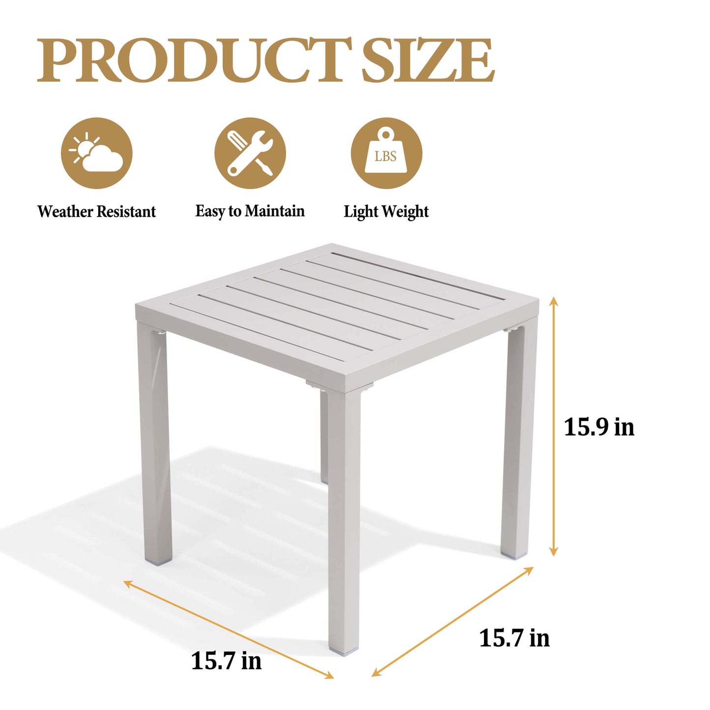16x16" Aluminum Outdoor Square Side Table