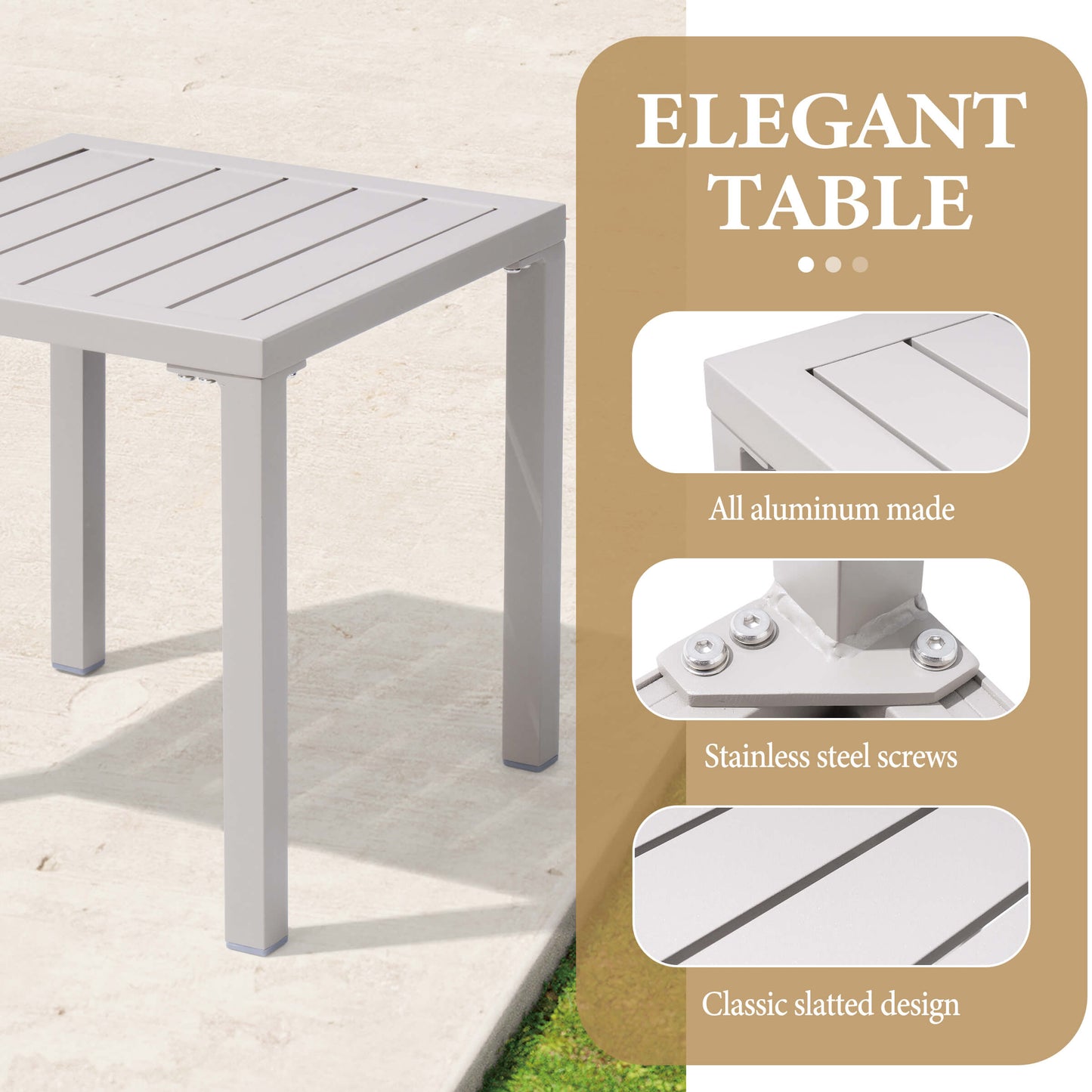 16x16" Aluminum Outdoor Square Side Table