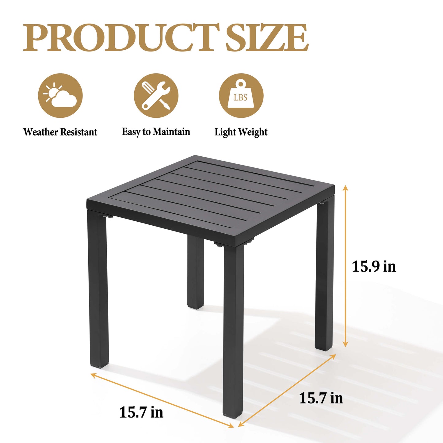16x16" Aluminum Outdoor Square Side Table