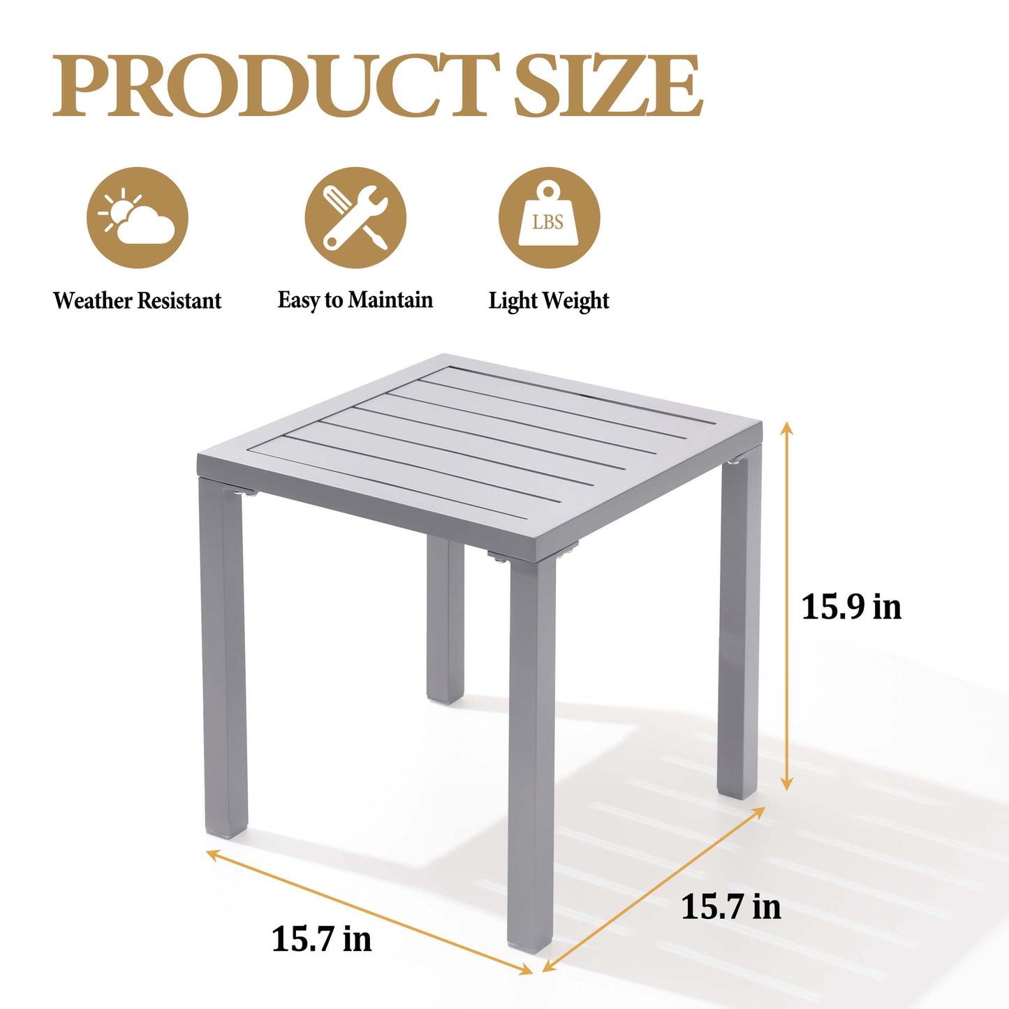 16x16" Aluminum Outdoor Square Side Table