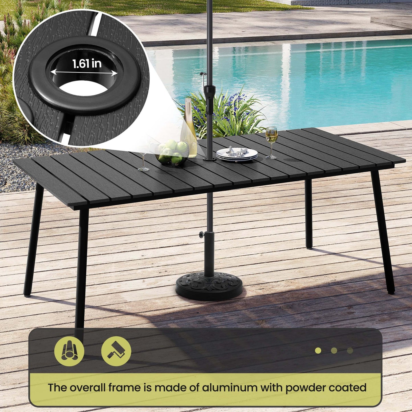 Aluminum Outdoor Dining Table with Umbrella Hole