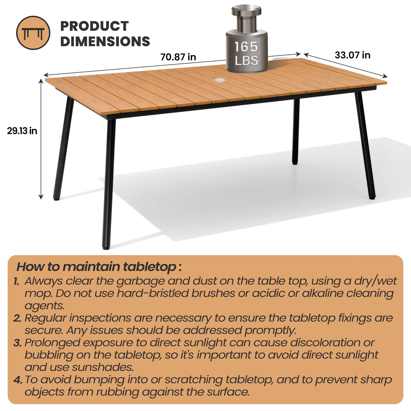 Aluminum Outdoor Dining Table with Umbrella Hole