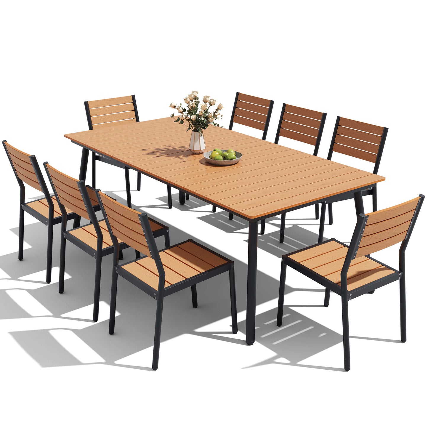 Aluminum Dining Set with Umbrella Hole & Polywood Chairs